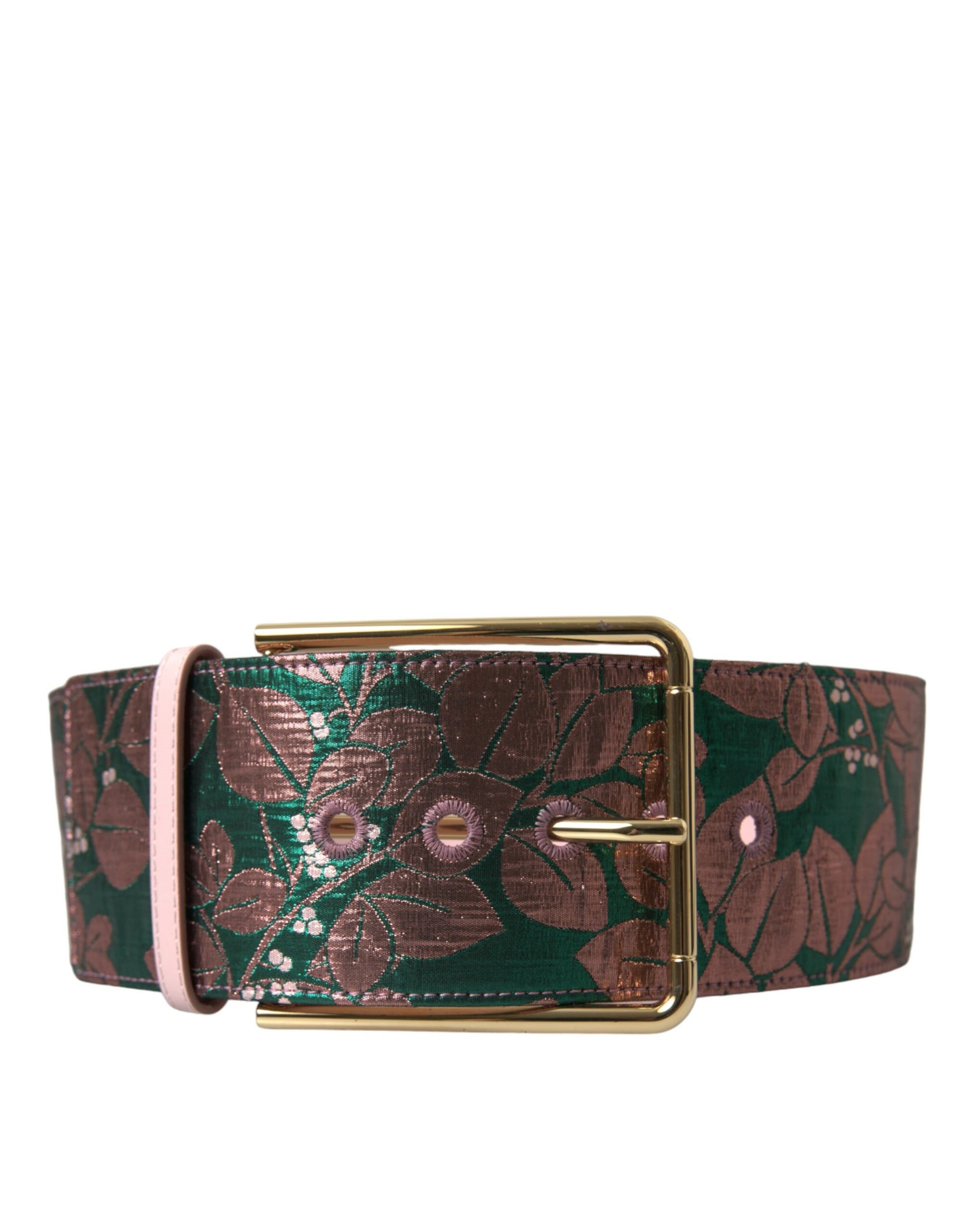 Mehrfarbiger Jacquard-Gürtel mit Lurex-Blumenmuster und goldener Schnalle