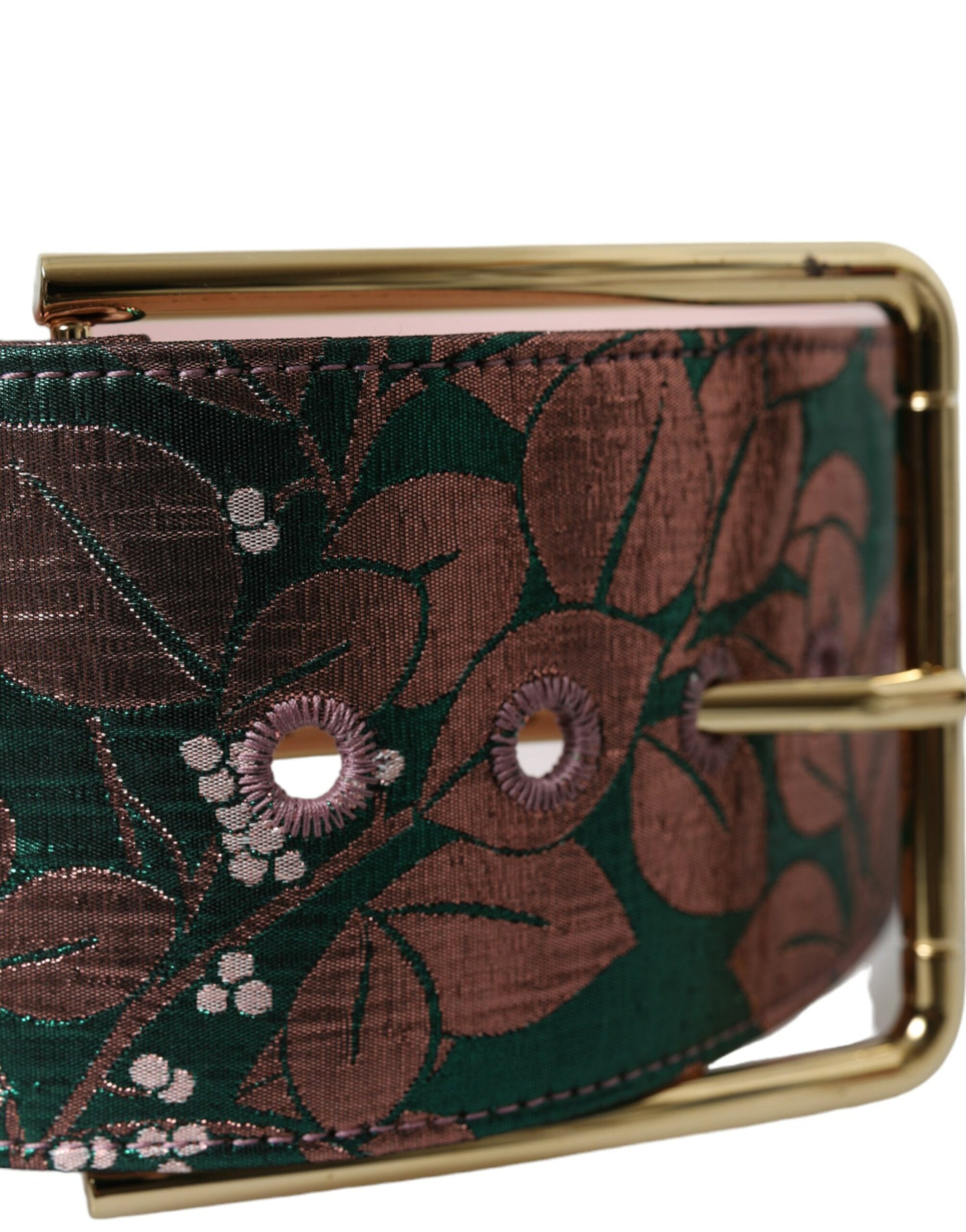 Mehrfarbiger Jacquard-Gürtel mit Lurex-Blumenmuster und goldener Schnalle