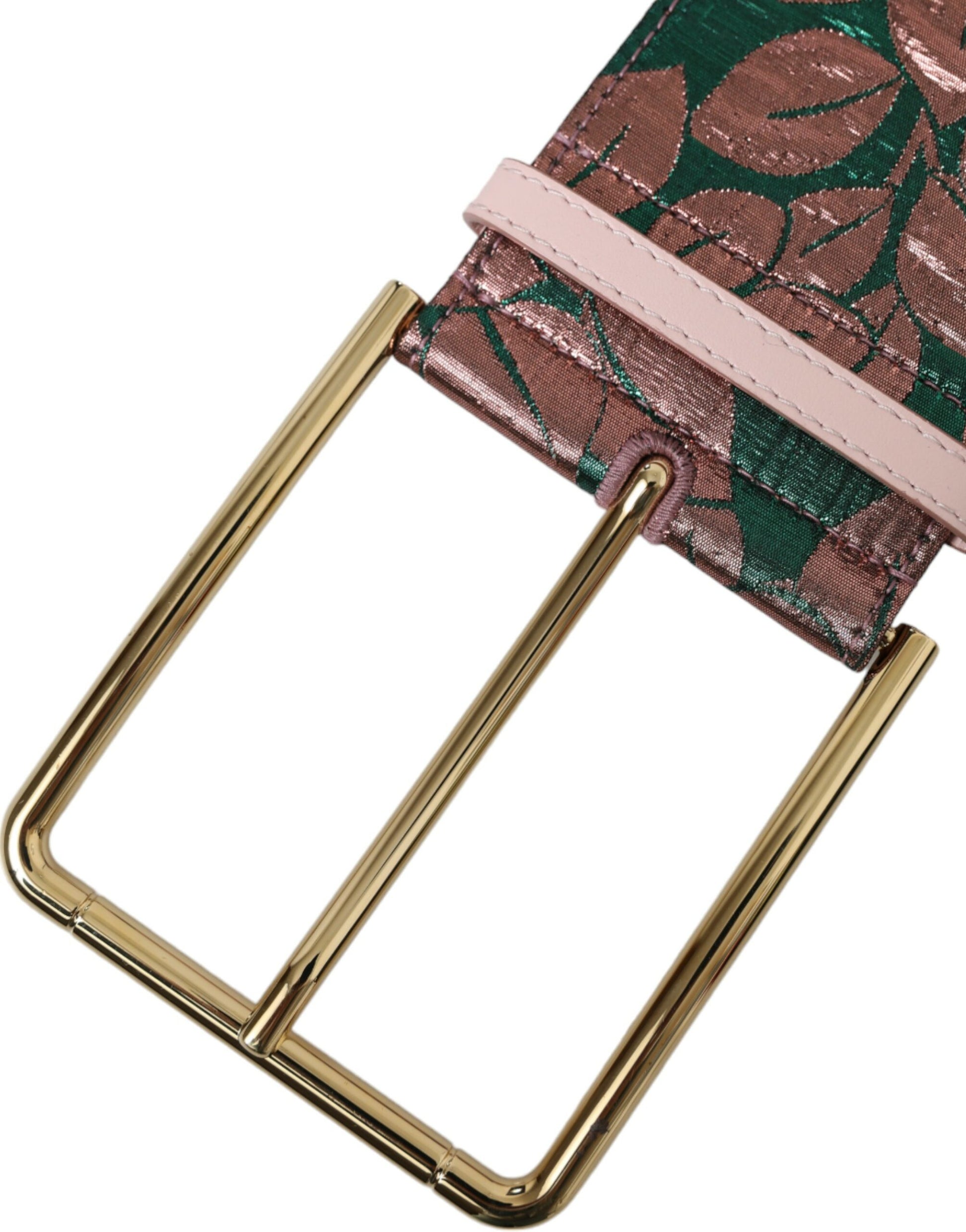Mehrfarbiger Jacquard-Gürtel mit Lurex-Blumenmuster und goldener Schnalle