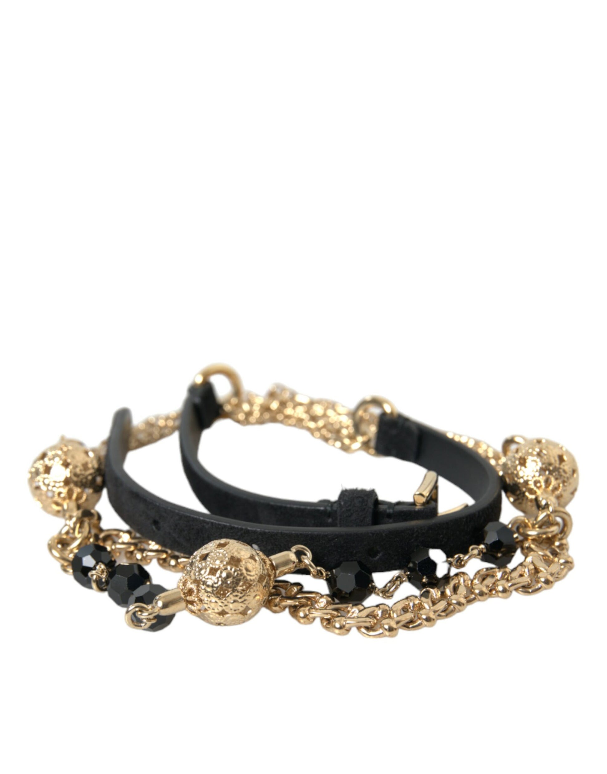 Schwarzer Wildleder-Taillengürtel mit goldener Kette und Kristallen