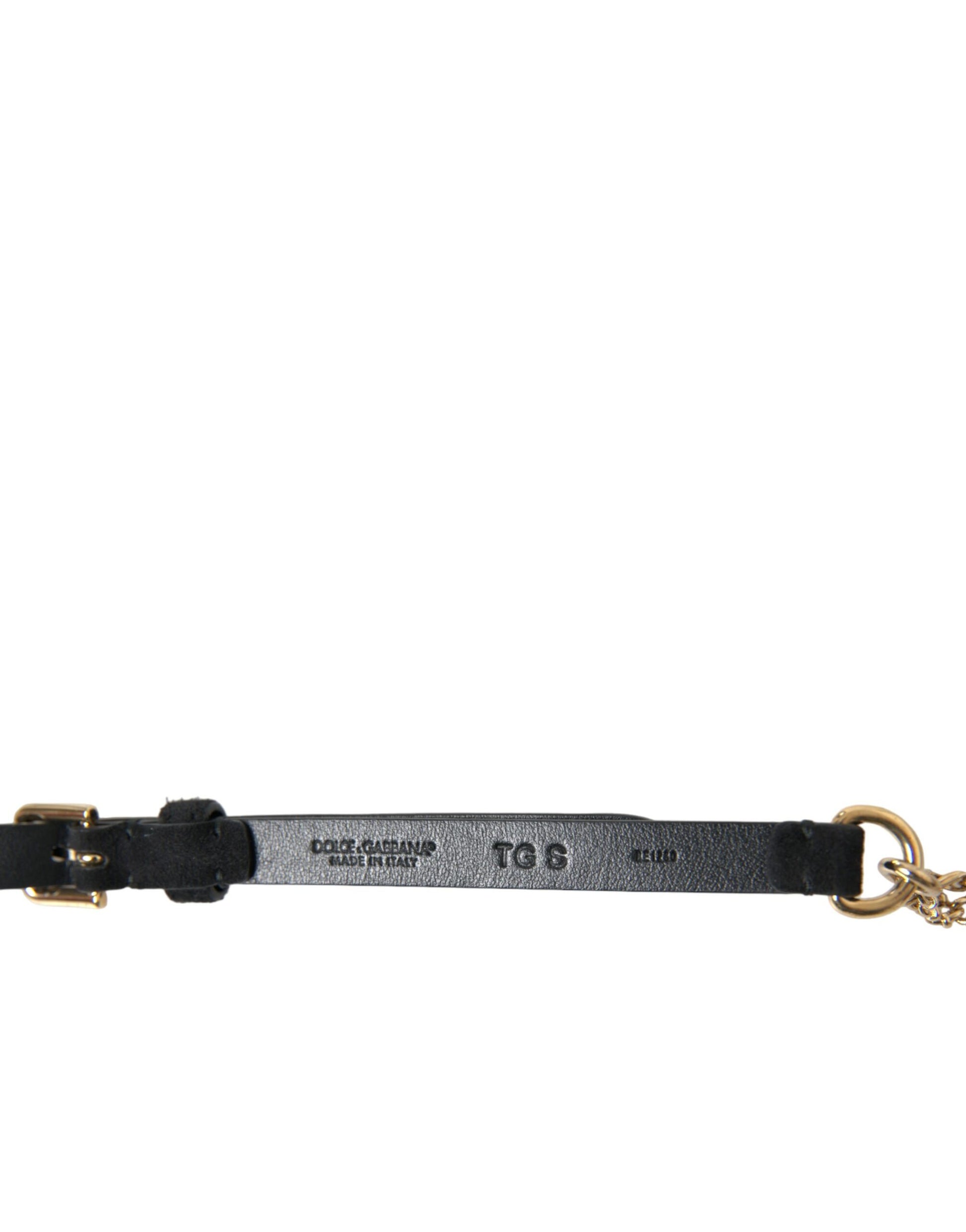 Schwarzer Wildleder-Taillengürtel mit goldener Kette und Kristallen