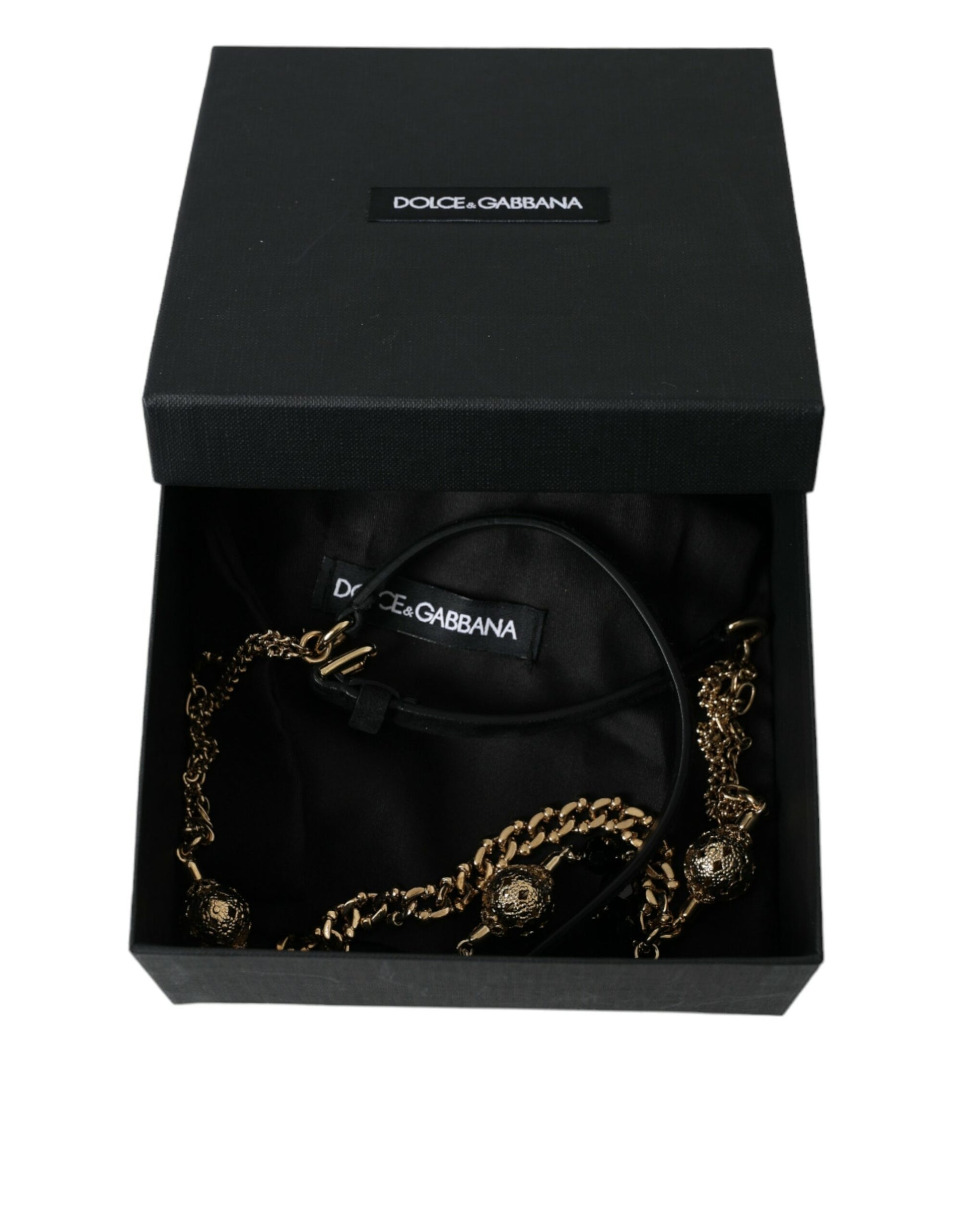 Schwarzer Wildleder-Taillengürtel mit goldener Kette und Kristallen