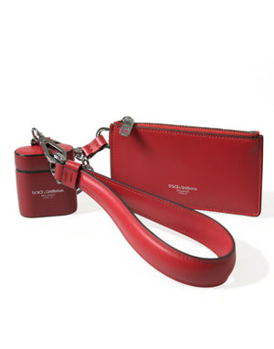Rotes Leder-Silber-Metall-Logo-Gurtbeutel-Airpods-Etui
