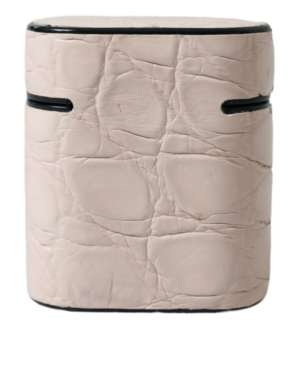 Airpods-Hülle aus hellrosa Kalbsleder mit Logo-Metallplakette