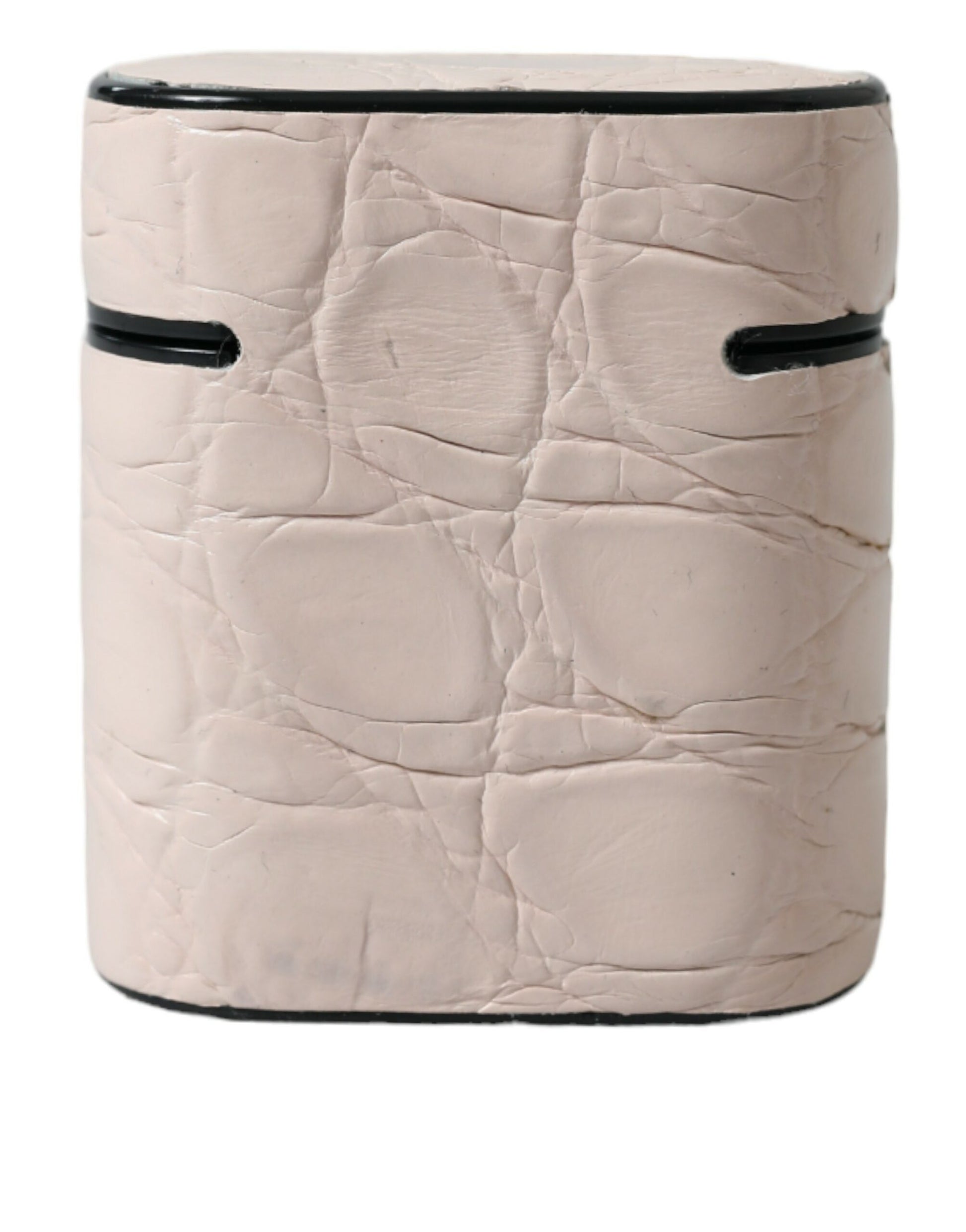 Airpods-Hülle aus hellrosa Kalbsleder mit Logo-Metallplakette