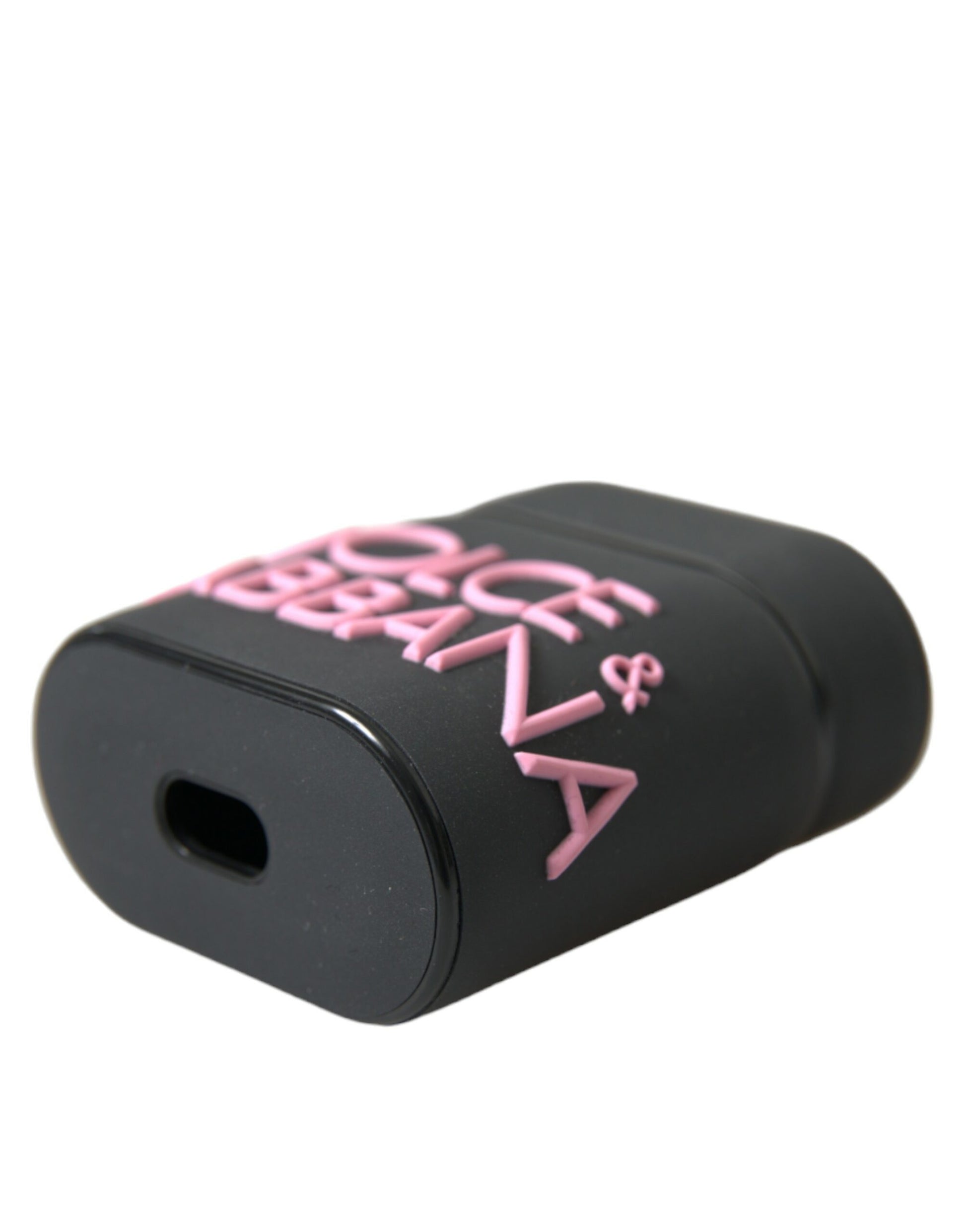 Airpods-Hülle aus Silikon mit geprägtem Logo in Schwarz und Rosa