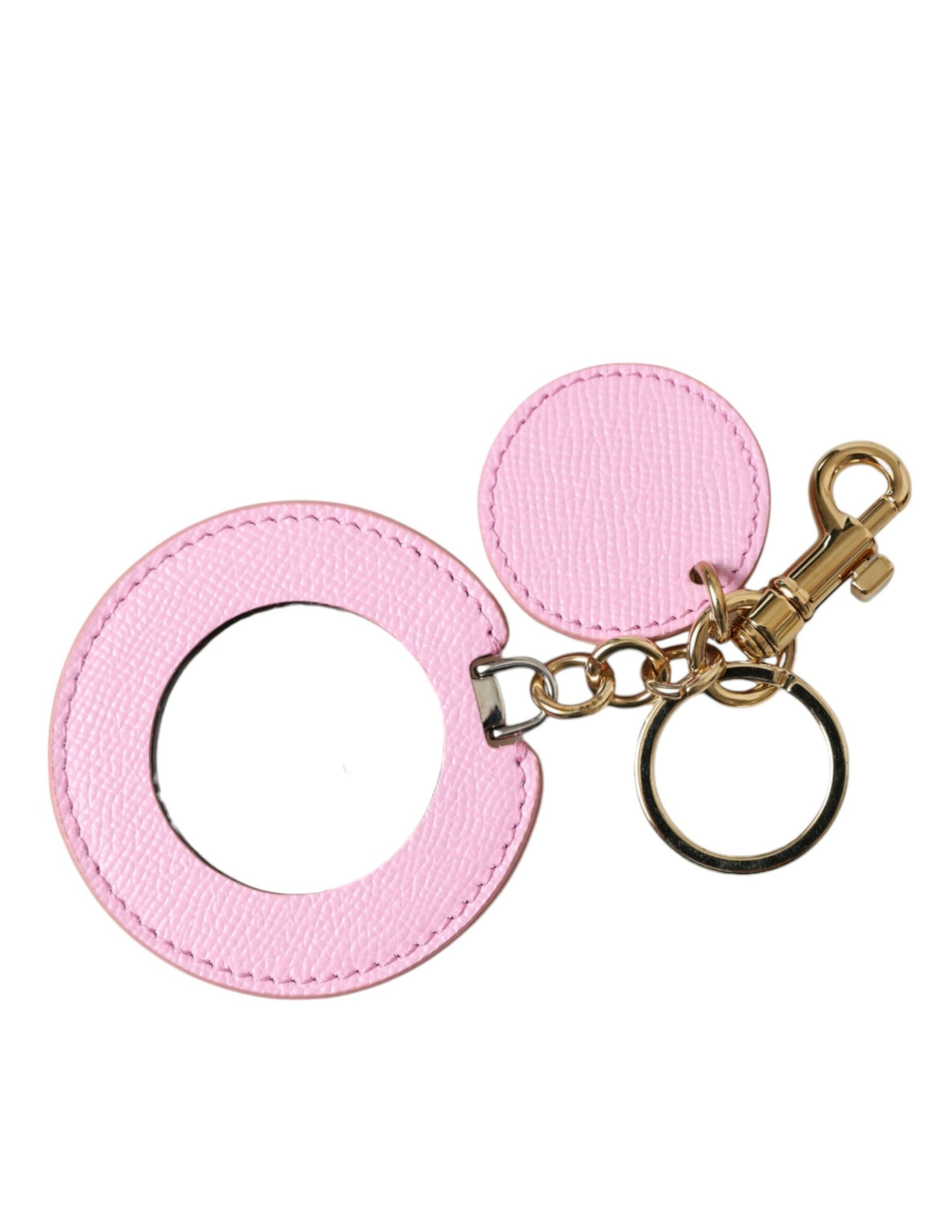 Schlüsselanhänger aus rosa Kalbsleder mit goldenem Metall-Logo-Print