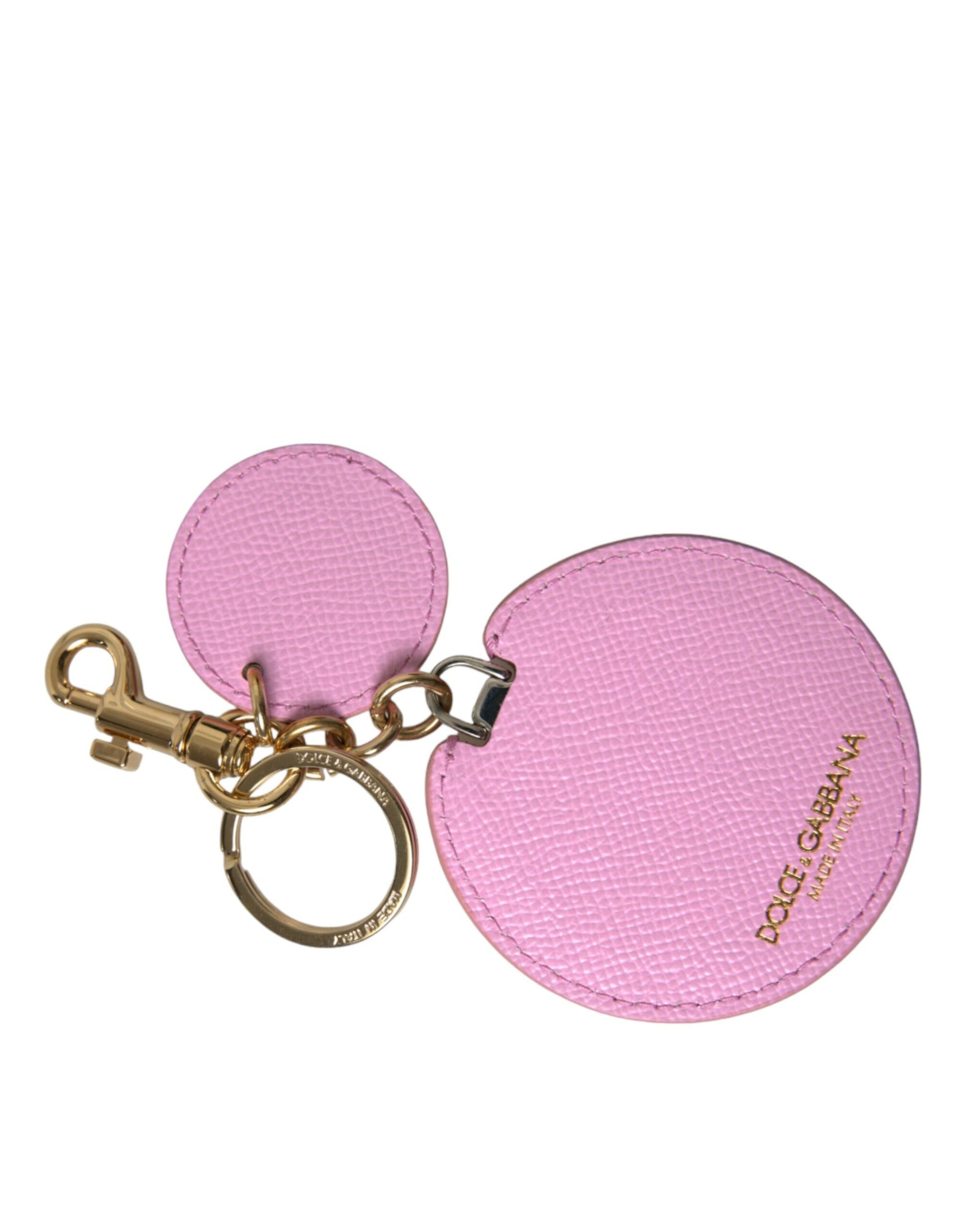 Schlüsselanhänger aus rosa Kalbsleder mit goldenem Metall-Logo-Print