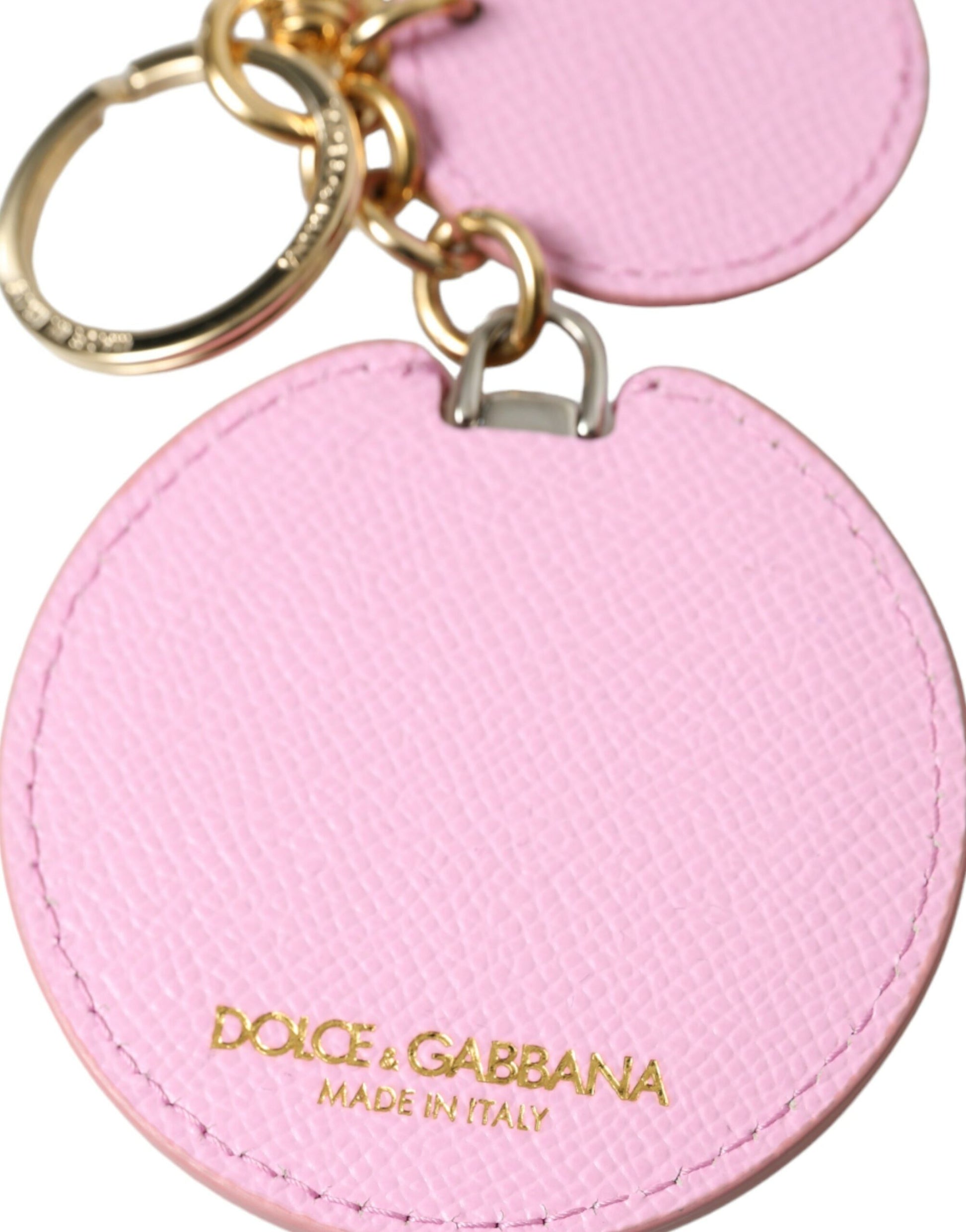 Schlüsselanhänger aus rosa Kalbsleder mit goldenem Metall-Logo-Print
