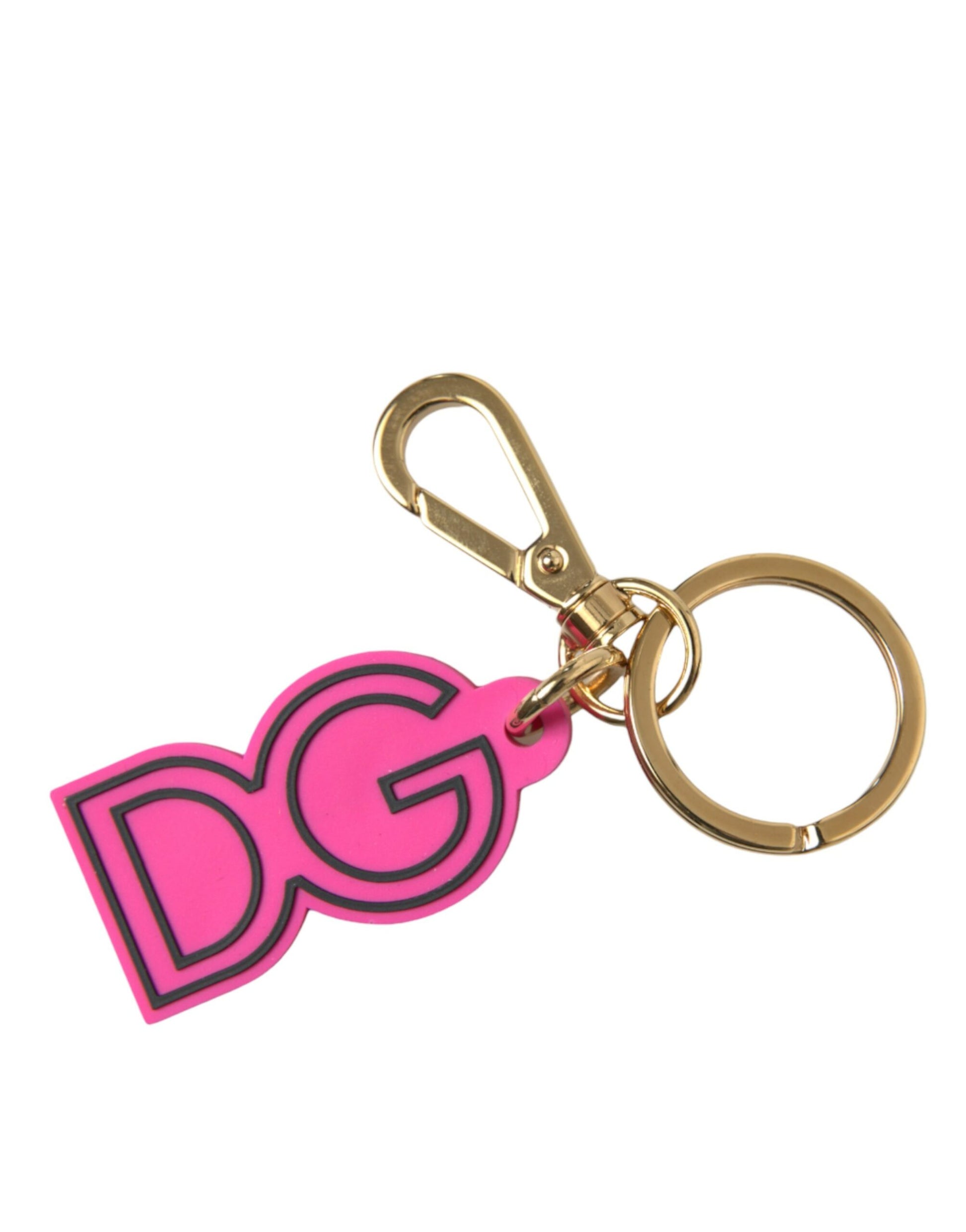 Schlüsselanhänger mit DG-Logo aus rosa Gummi und goldfarbenem Metall