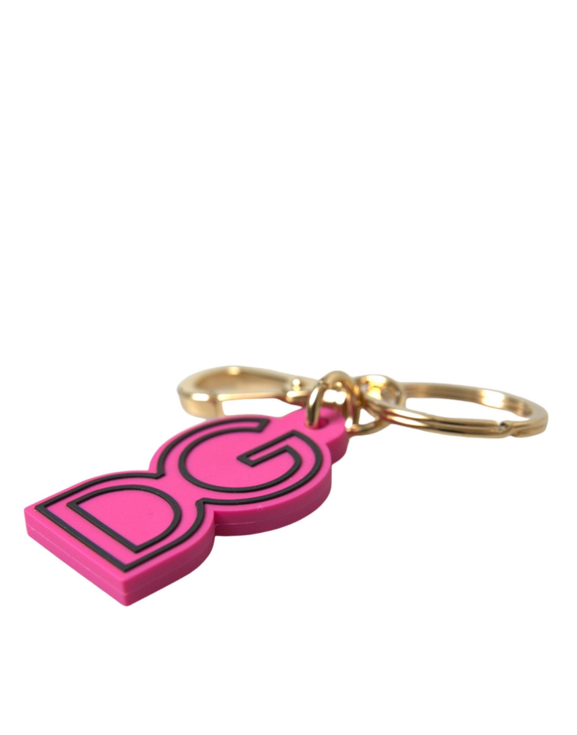 Schlüsselanhänger mit DG-Logo aus rosa Gummi und goldfarbenem Metall