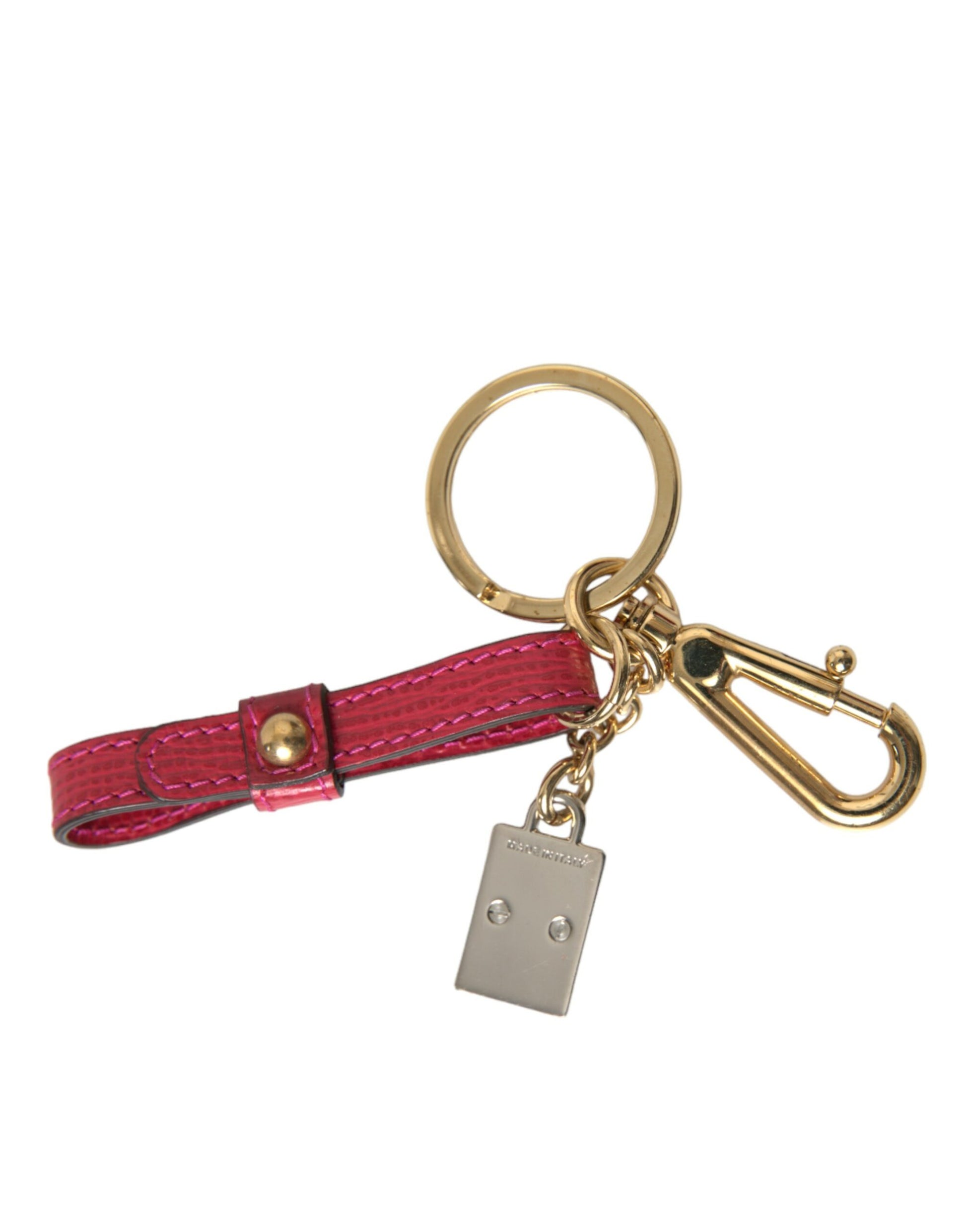 Schlüsselanhänger mit Logo-Plakette aus rotem Kalbsleder und goldenem Metall
