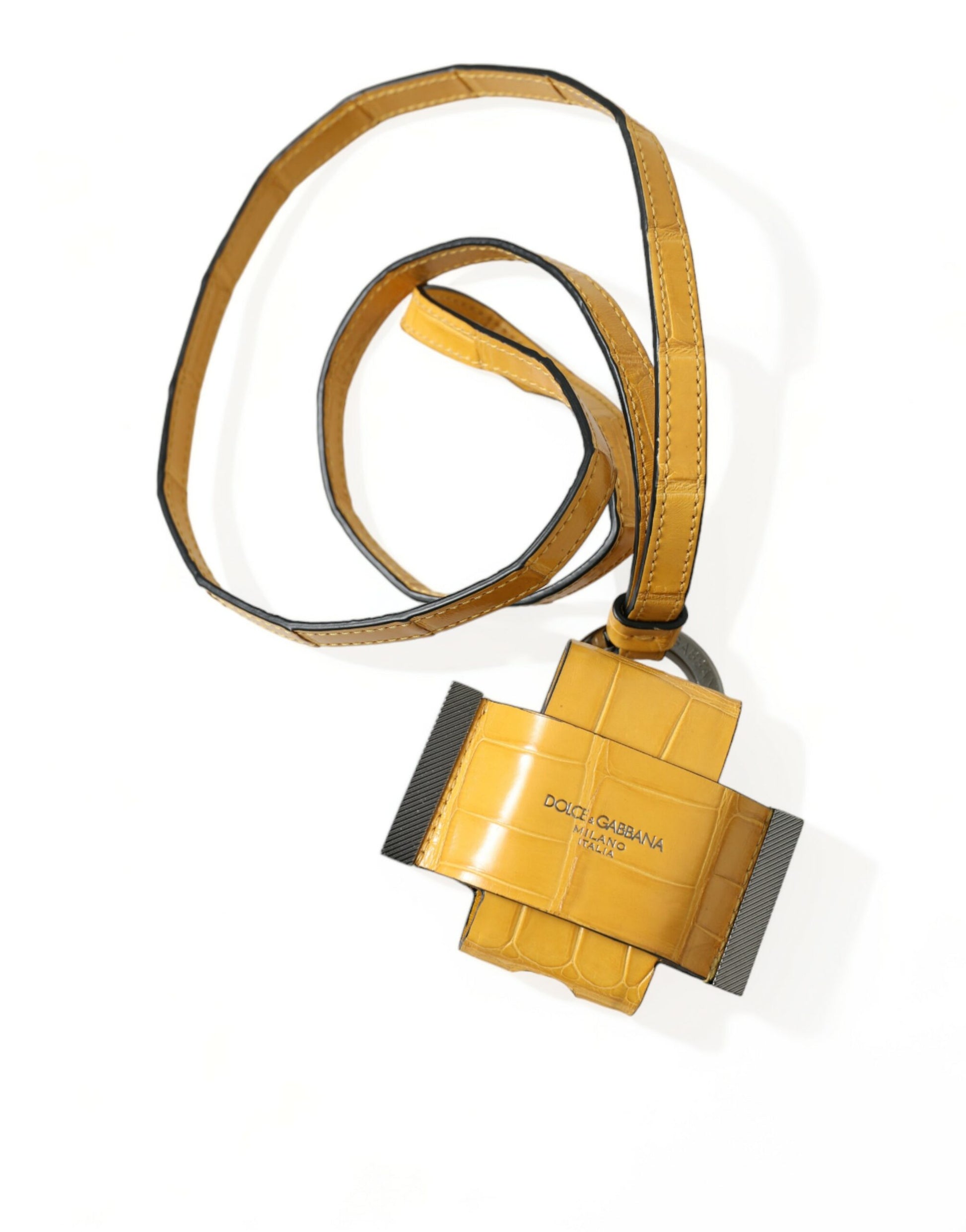 Gelber Schlüsselanhänger aus Krokodilleder mit Logo-Print
