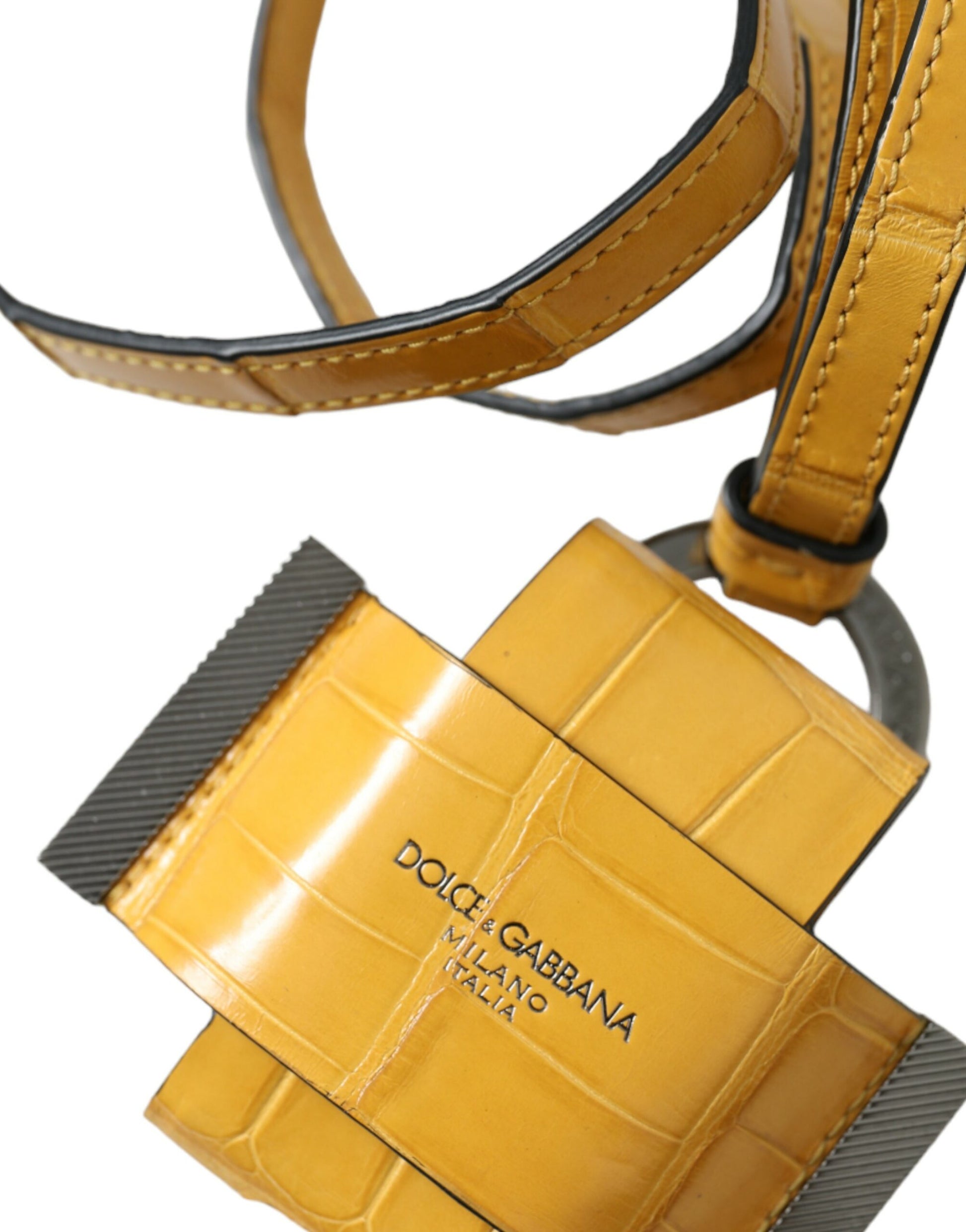 Gelber Schlüsselanhänger aus Krokodilleder mit Logo-Print