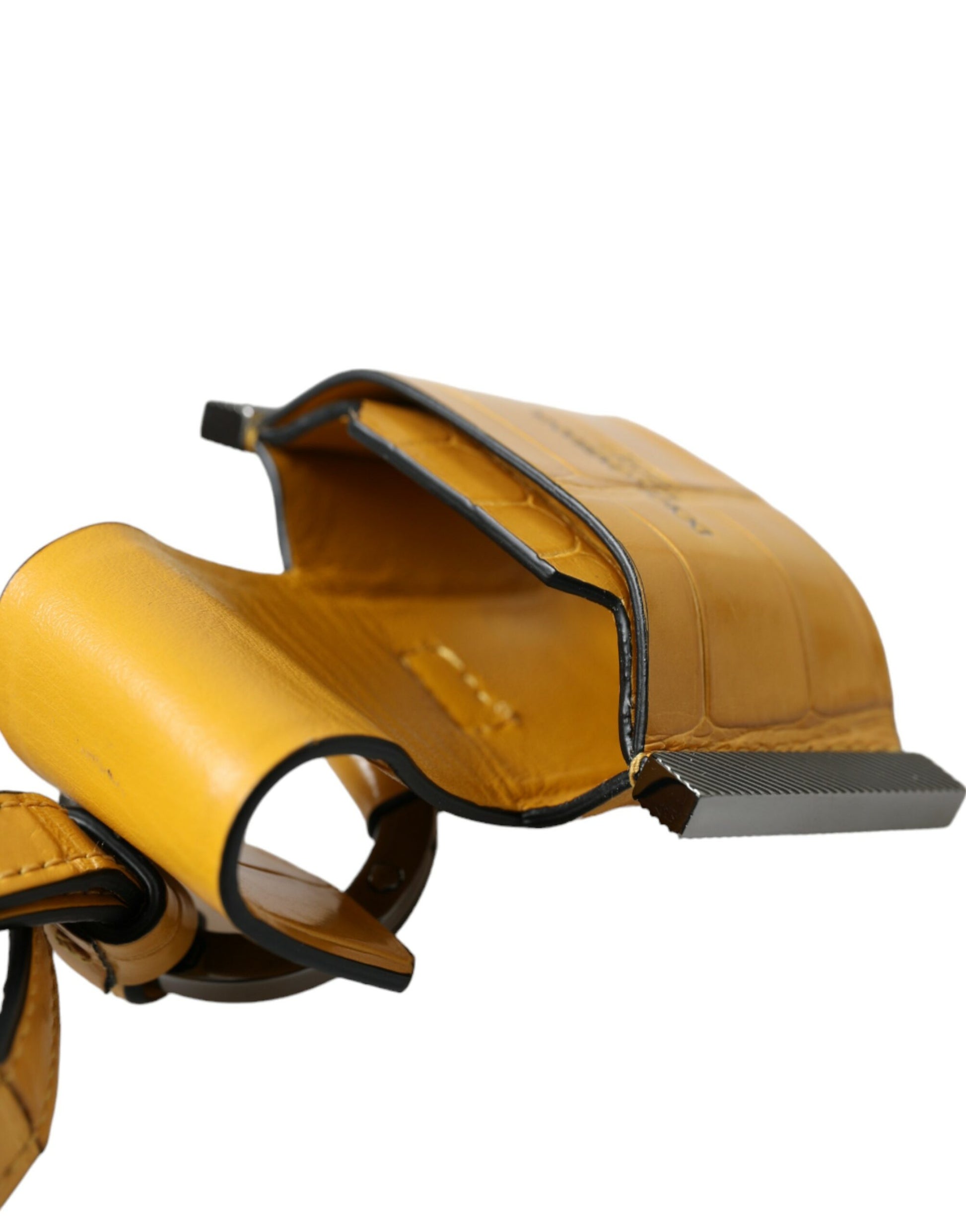 Gelber Schlüsselanhänger aus Krokodilleder mit Logo-Print