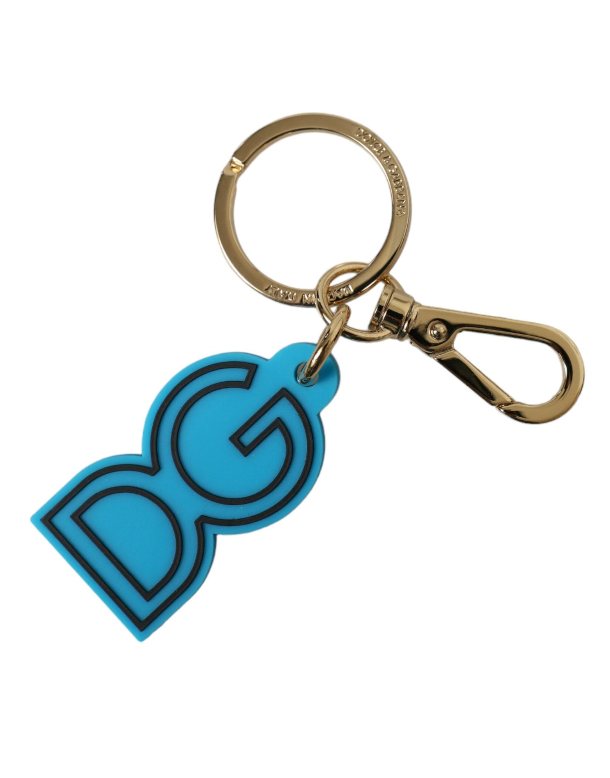 Schlüsselanhänger mit DG-Logo, blau, Gummi, goldfarben, Metall