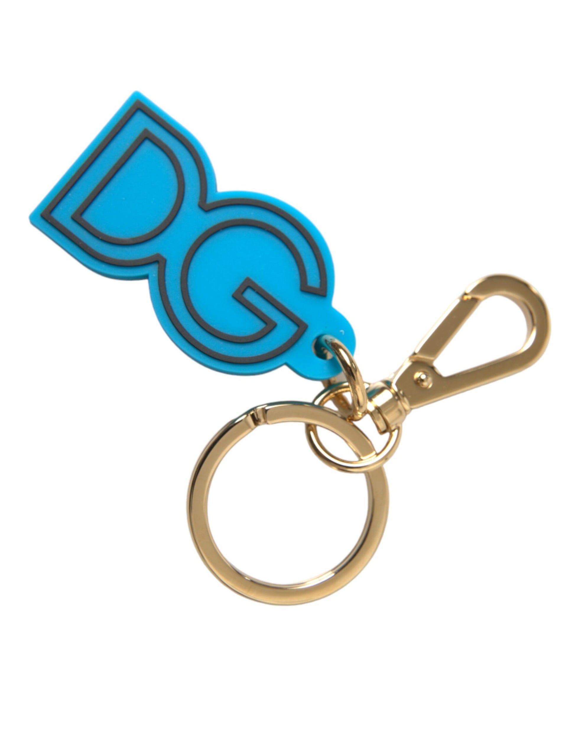 Schlüsselanhänger mit DG-Logo, blau, Gummi, goldfarben, Metall
