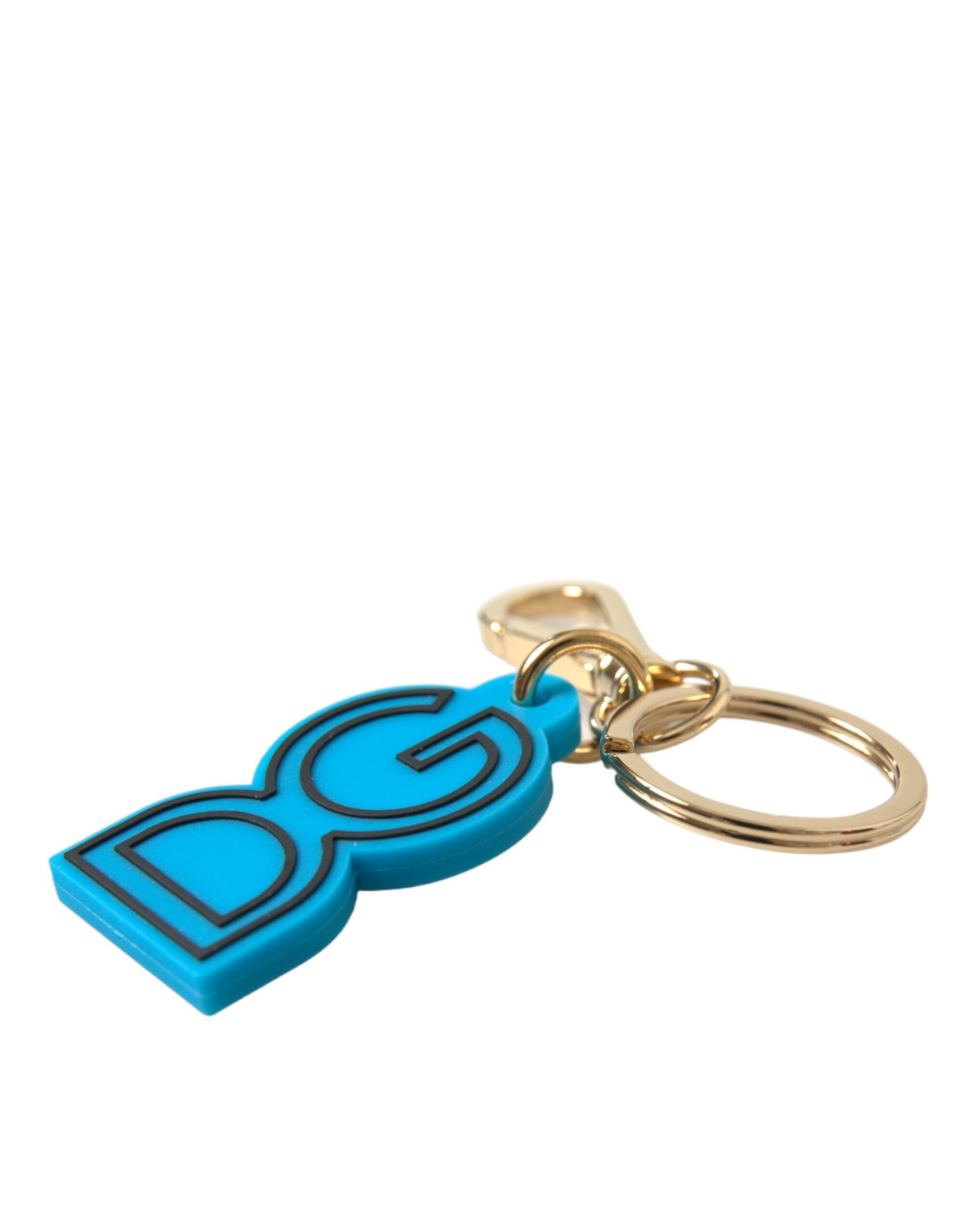 Schlüsselanhänger mit DG-Logo, blau, Gummi, goldfarben, Metall