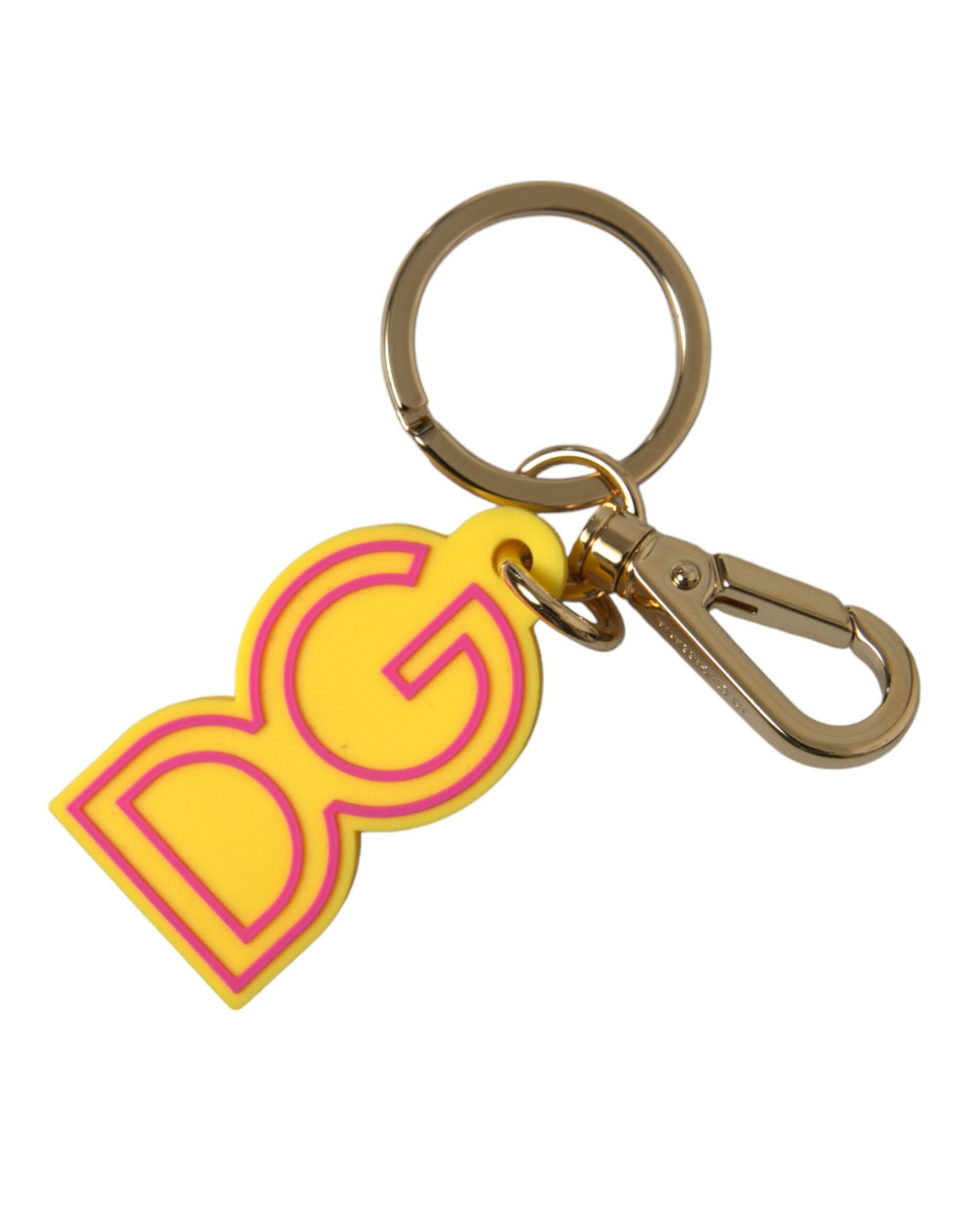 Schlüsselanhänger mit DG-Logo, gelb, Gummi, goldfarben, Metall