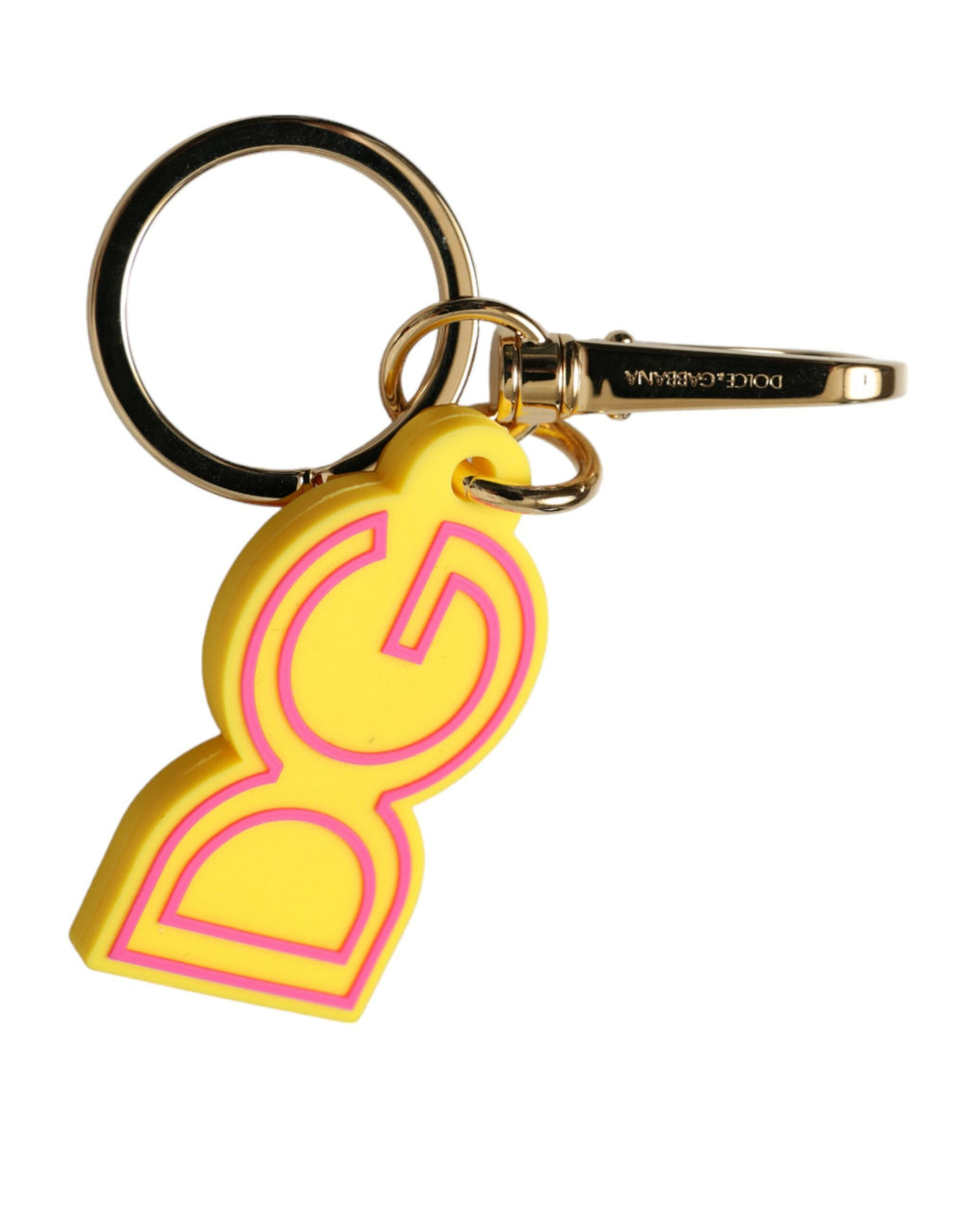 Schlüsselanhänger mit DG-Logo, gelb, Gummi, goldfarben, Metall