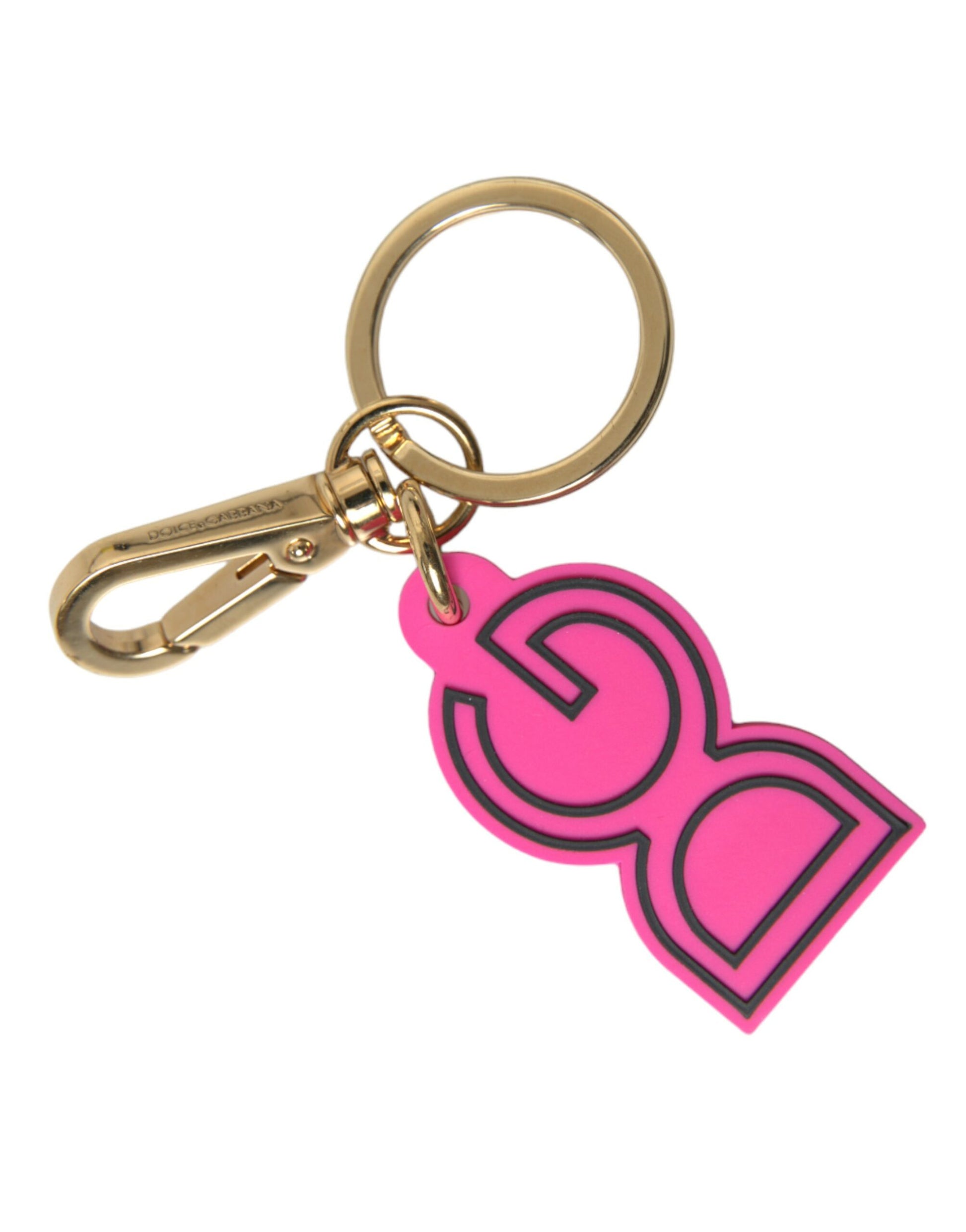 Schlüsselanhänger mit DG-Logo aus rosa Gummi und goldfarbenem Metall