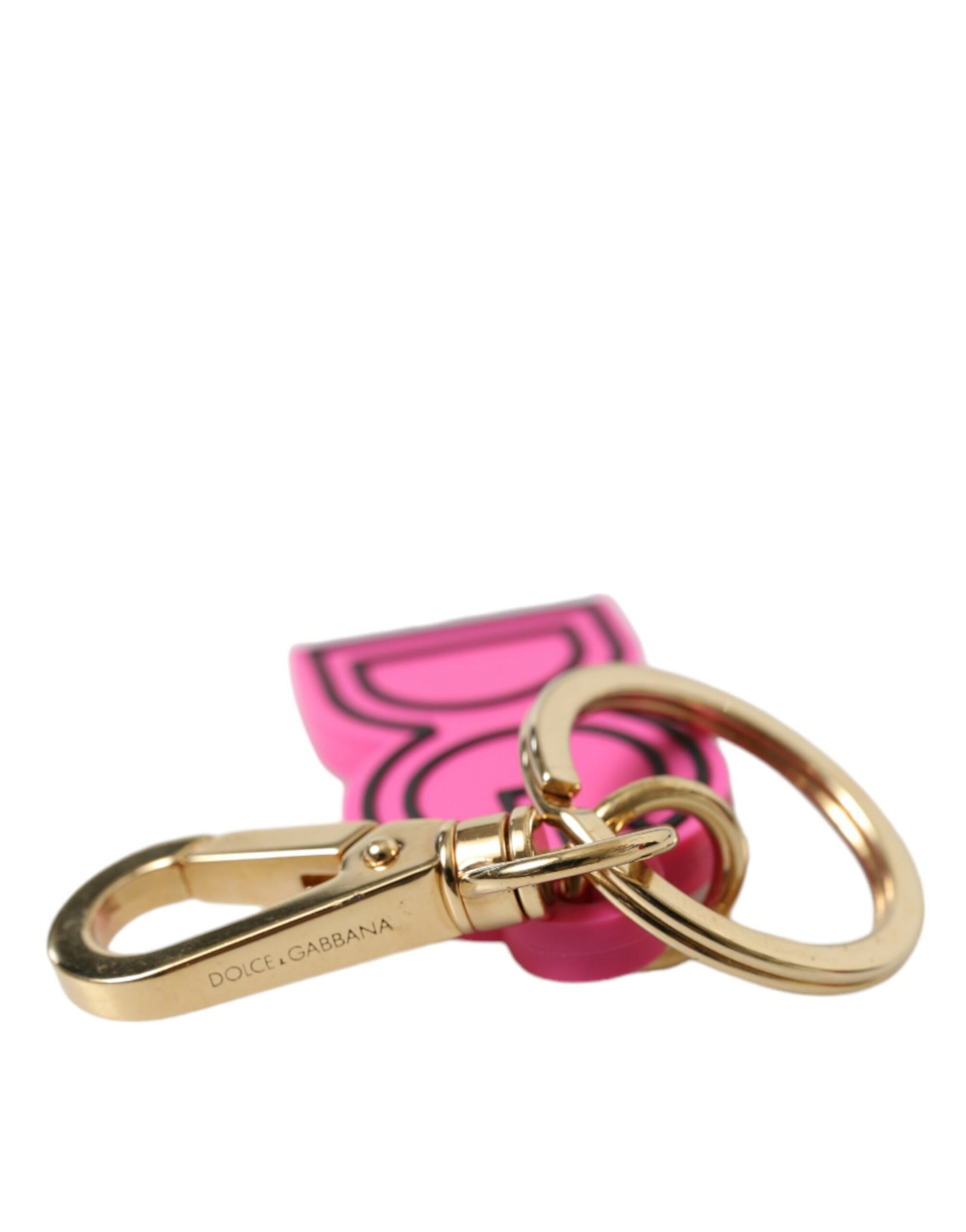 Schlüsselanhänger mit DG-Logo aus rosa Gummi und goldfarbenem Metall