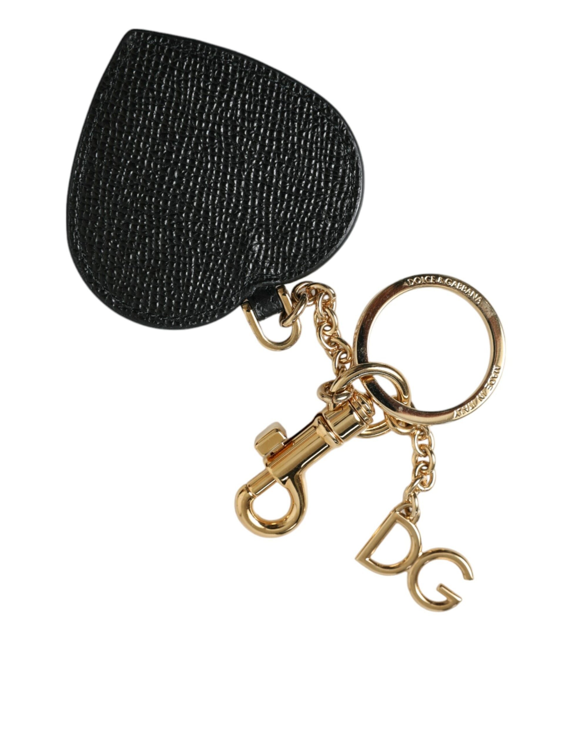 Schlüsselanhänger mit rosa schwarzem Herz, Leder, goldfarben, Messing