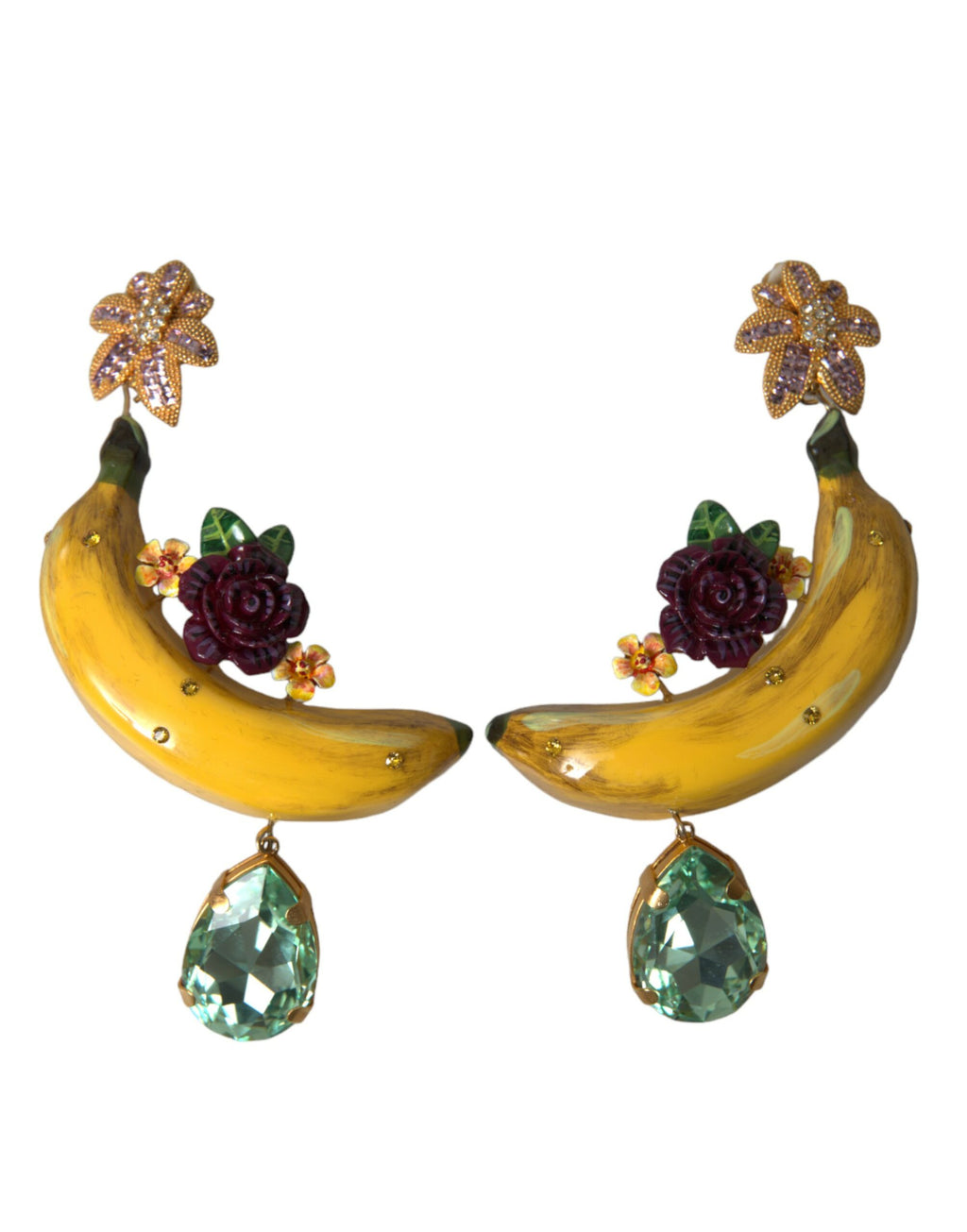Gold Messing Kristall Banane Clip-on Schmuck baumelnde Ohrringe
