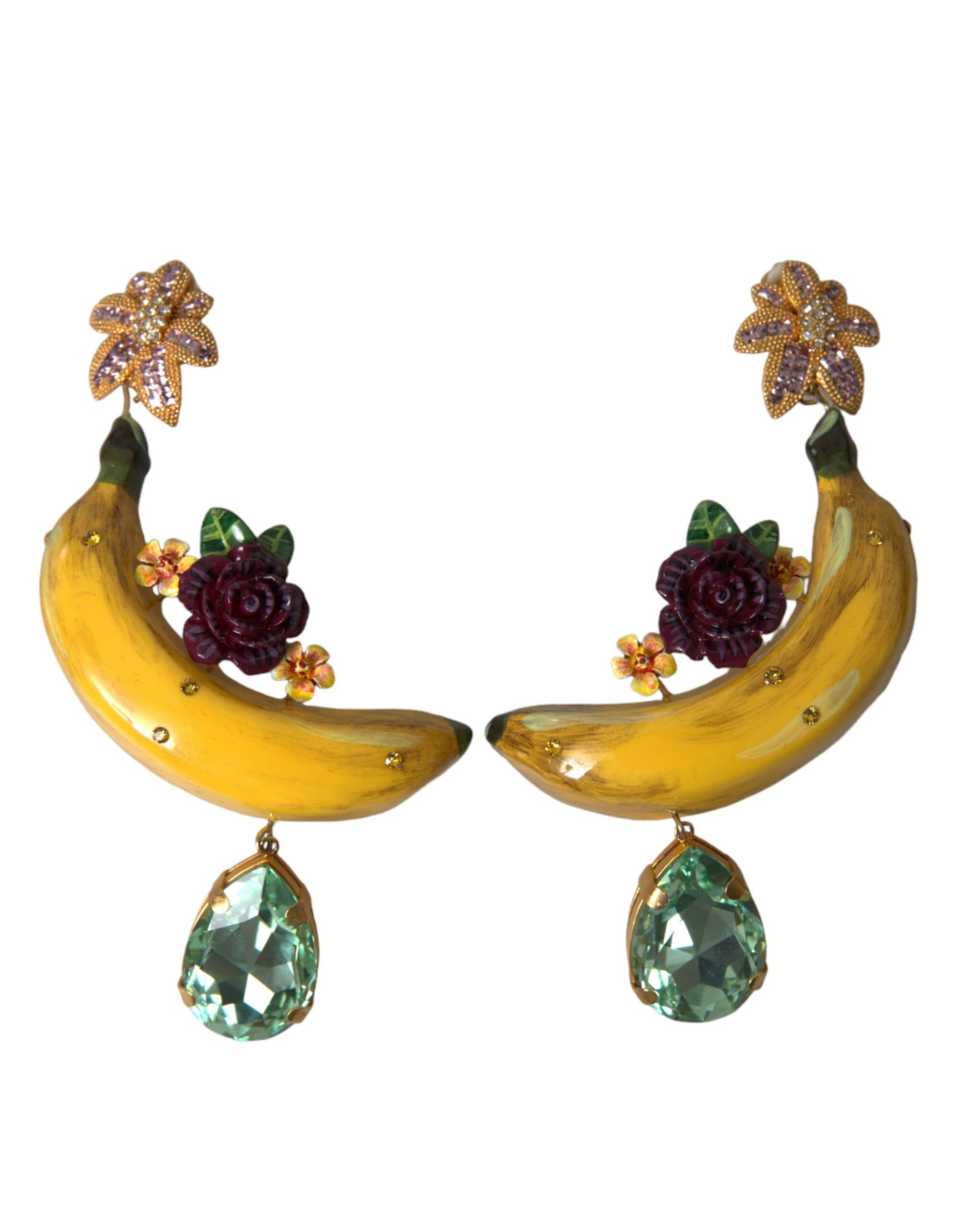 Gold Messing Kristall Banane Clip-on Schmuck baumelnde Ohrringe