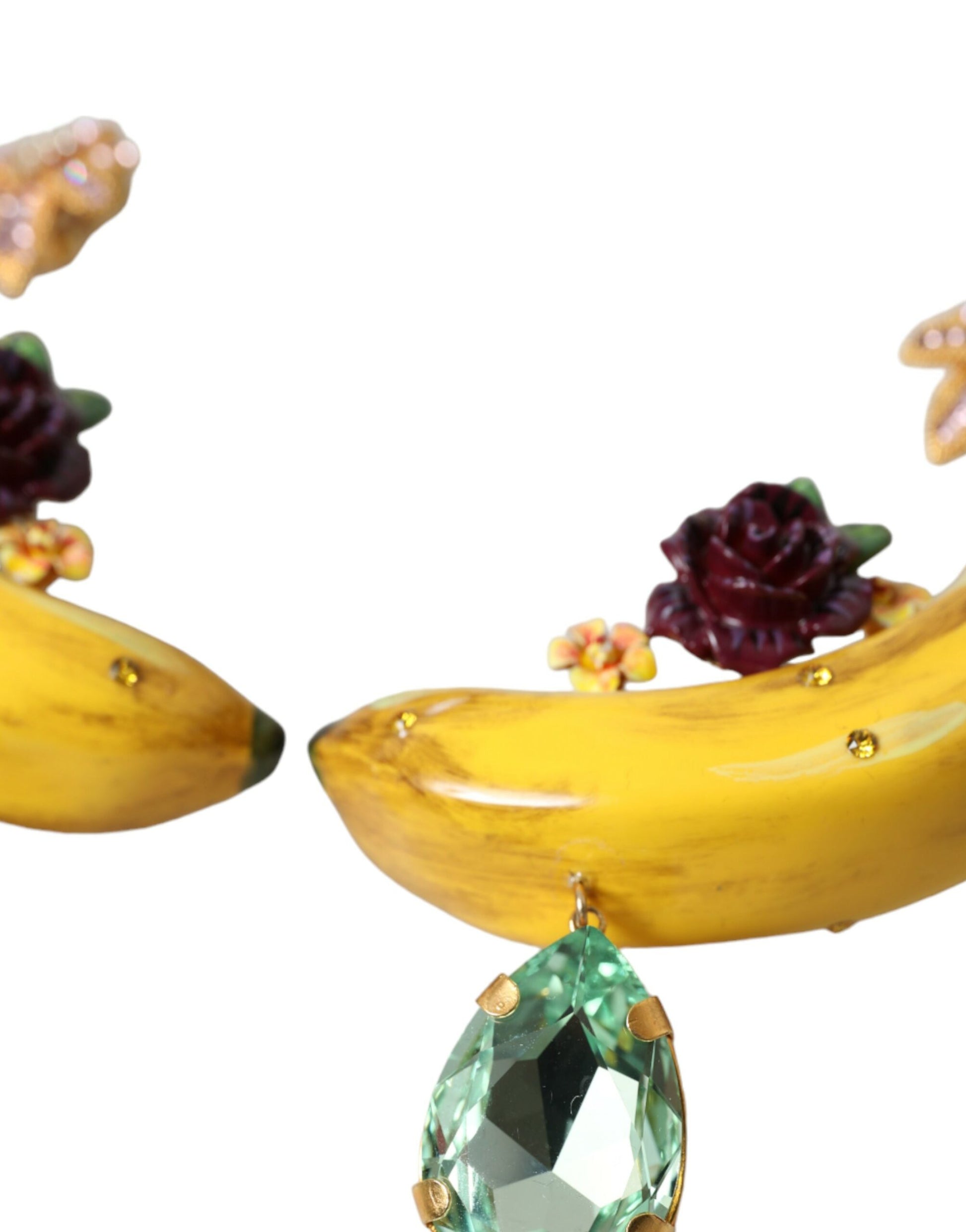 Gold Messing Kristall Banane Clip-on Schmuck baumelnde Ohrringe