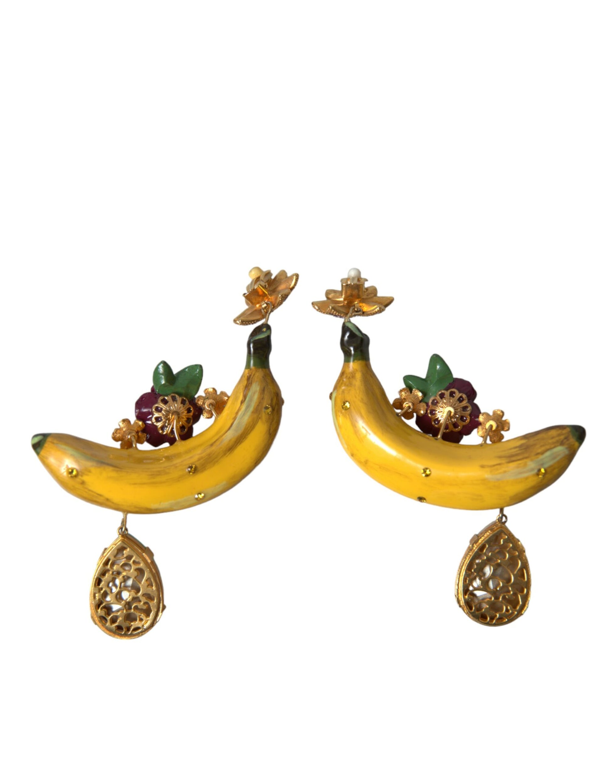 Gold Messing Kristall Banane Clip-on Schmuck baumelnde Ohrringe
