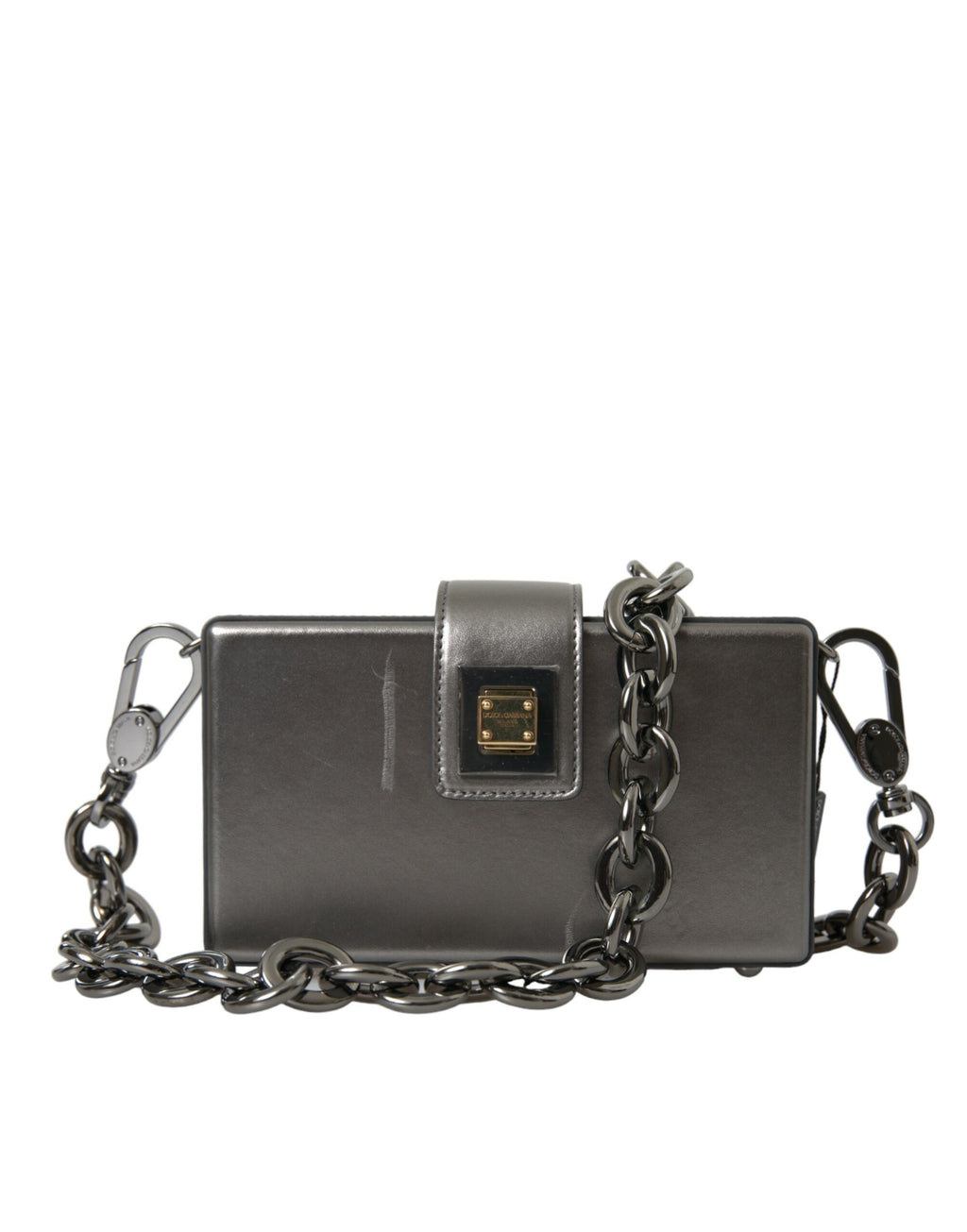 DG BOX Umhängetasche aus Kalbsleder in Metallic-Grau