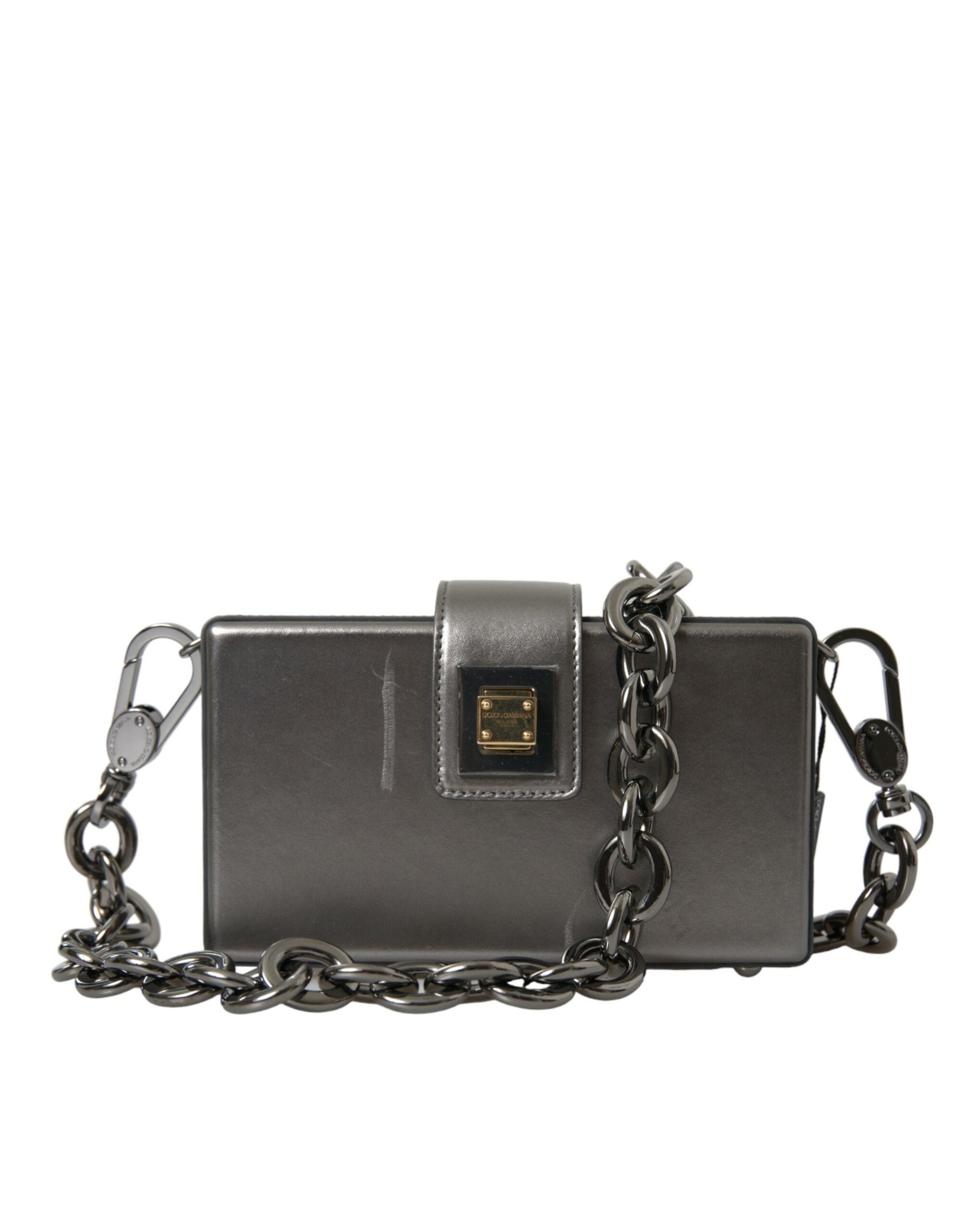 DG BOX Umhängetasche aus Kalbsleder in Metallic-Grau