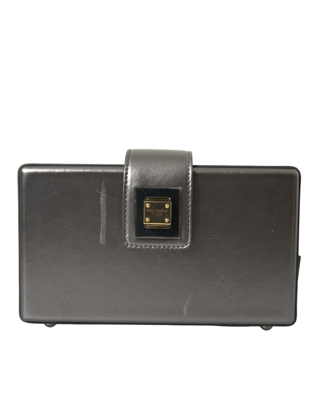 DG BOX Umhängetasche aus Kalbsleder in Metallic-Grau
