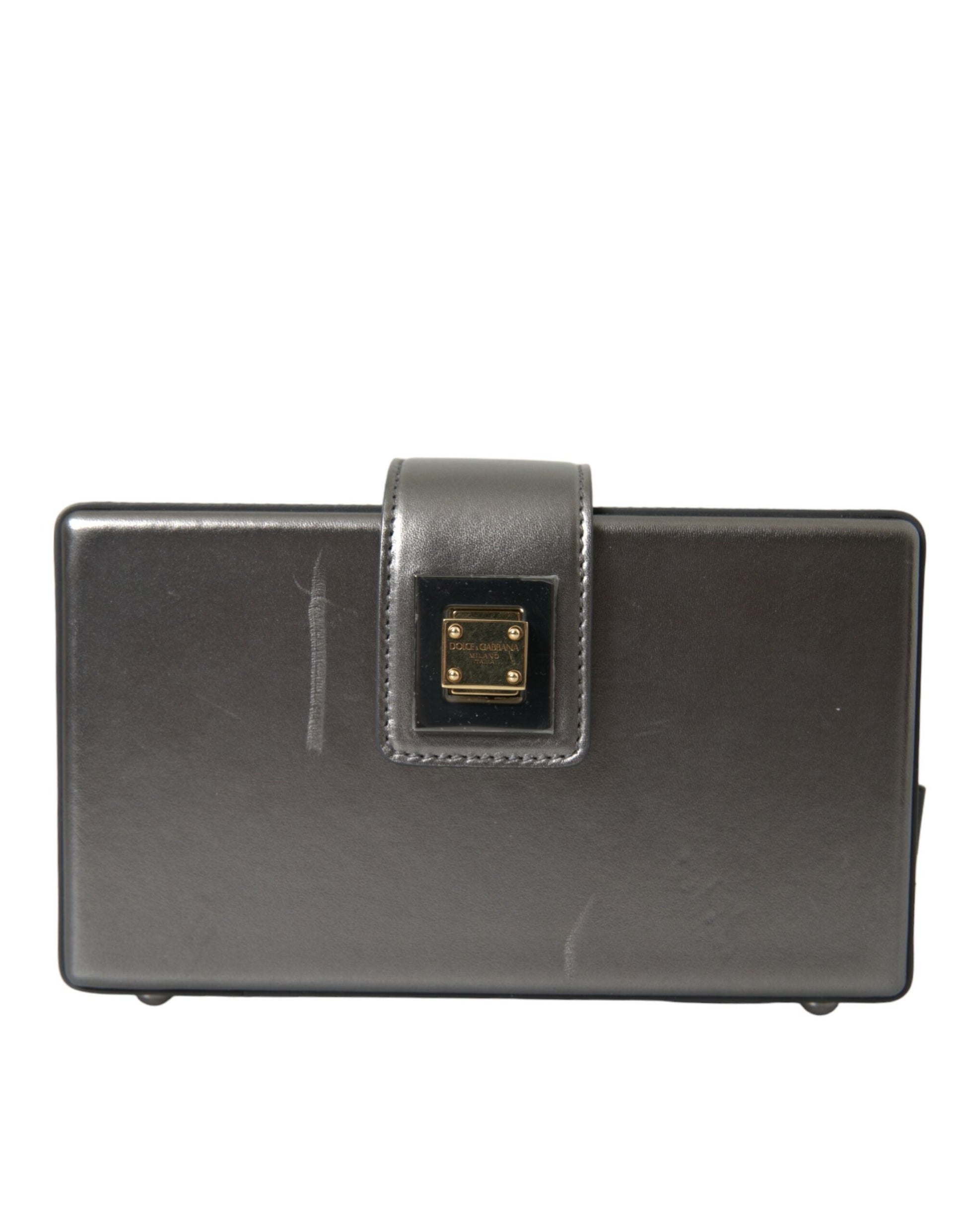 DG BOX Umhängetasche aus Kalbsleder in Metallic-Grau