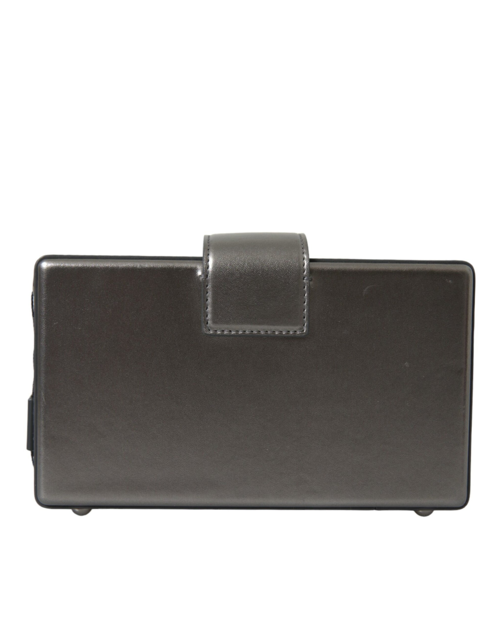 Dolce & Gabbana Metallic Gray Calfskin Leather DG BOX Shoulder Bag
