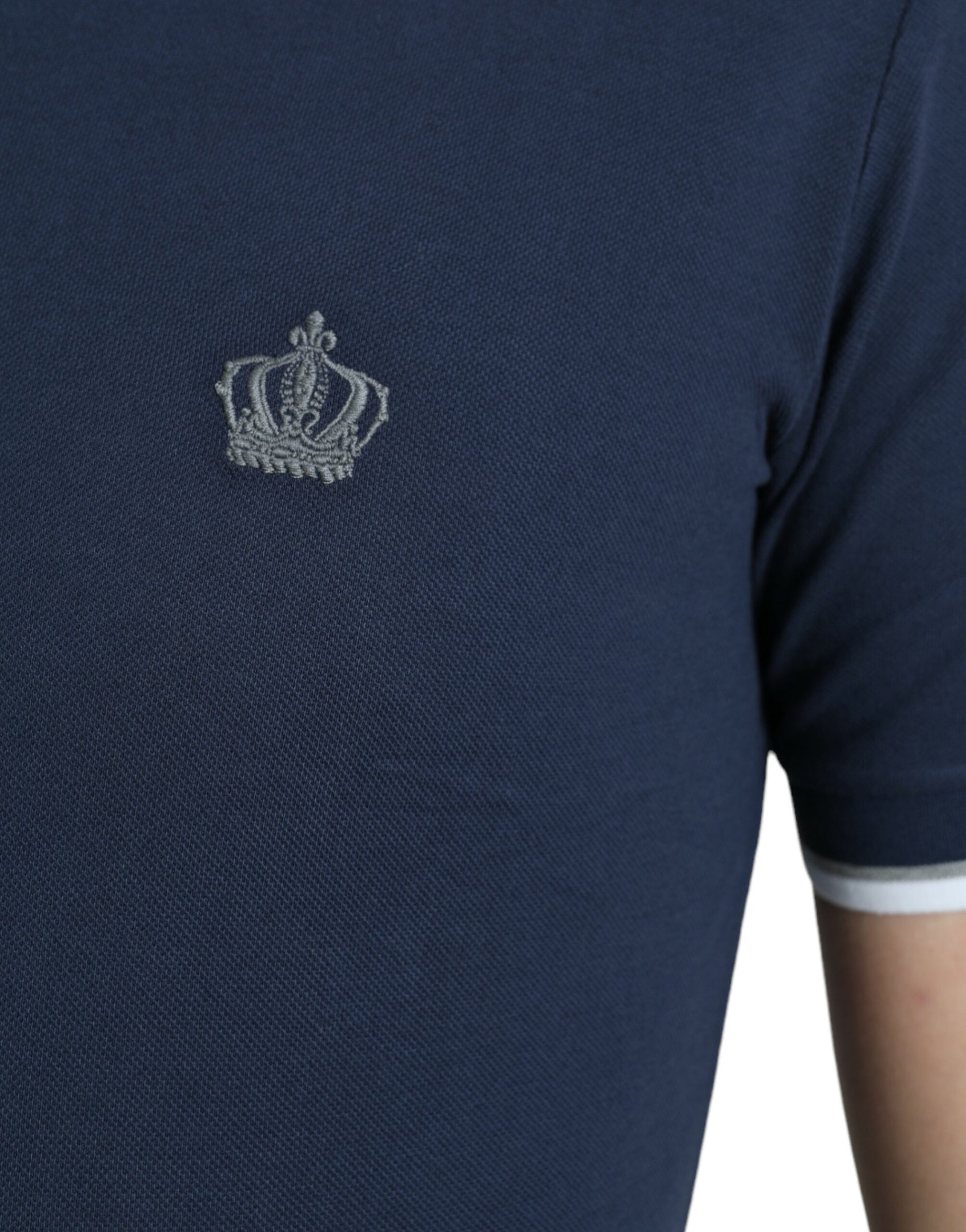 Dolce & Gabbana Blue Crown Patch Cotton Collared Men Polo T-shirt