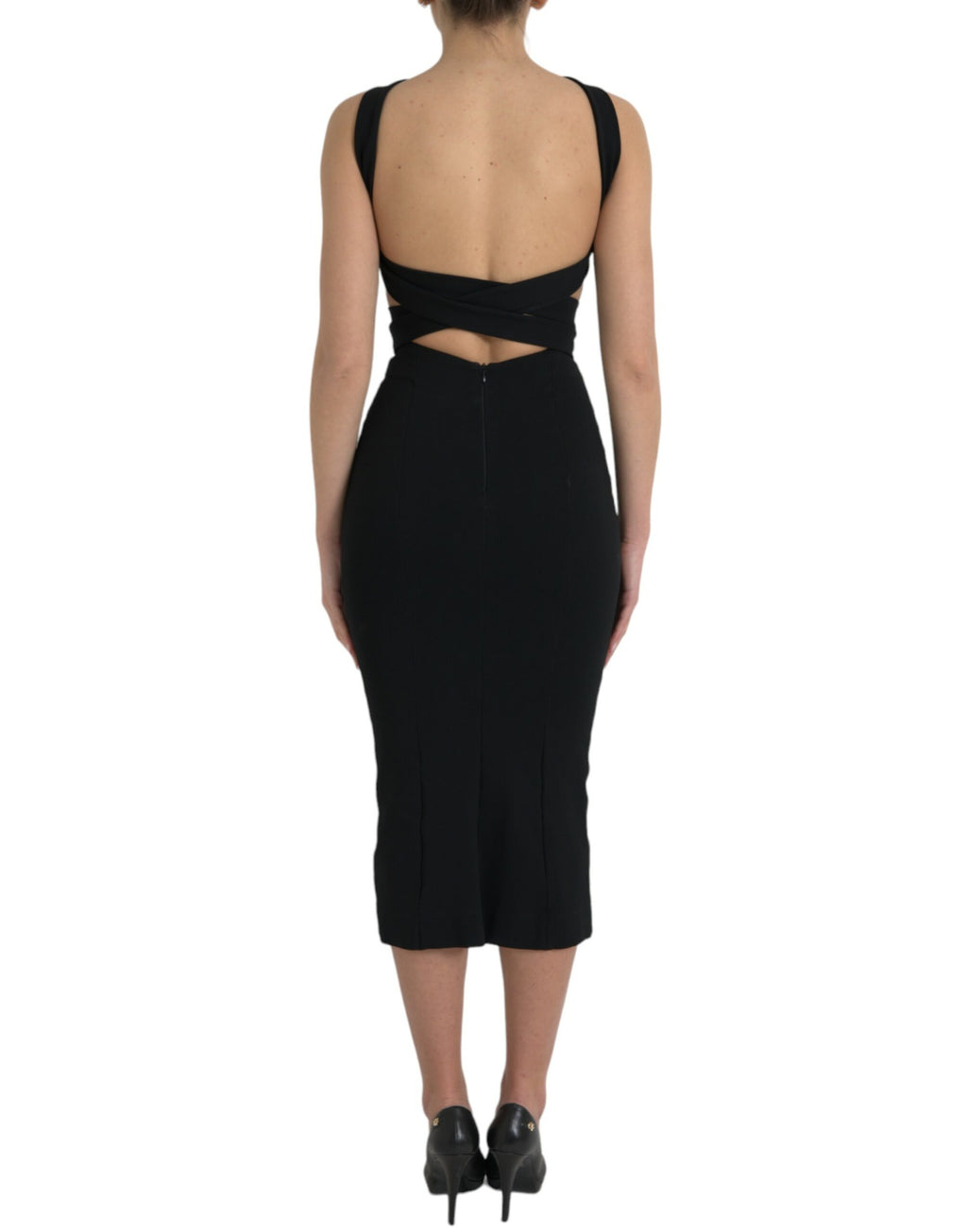 Dolce & Gabbana Black Sheath Halter Sleeveless Midi Dress