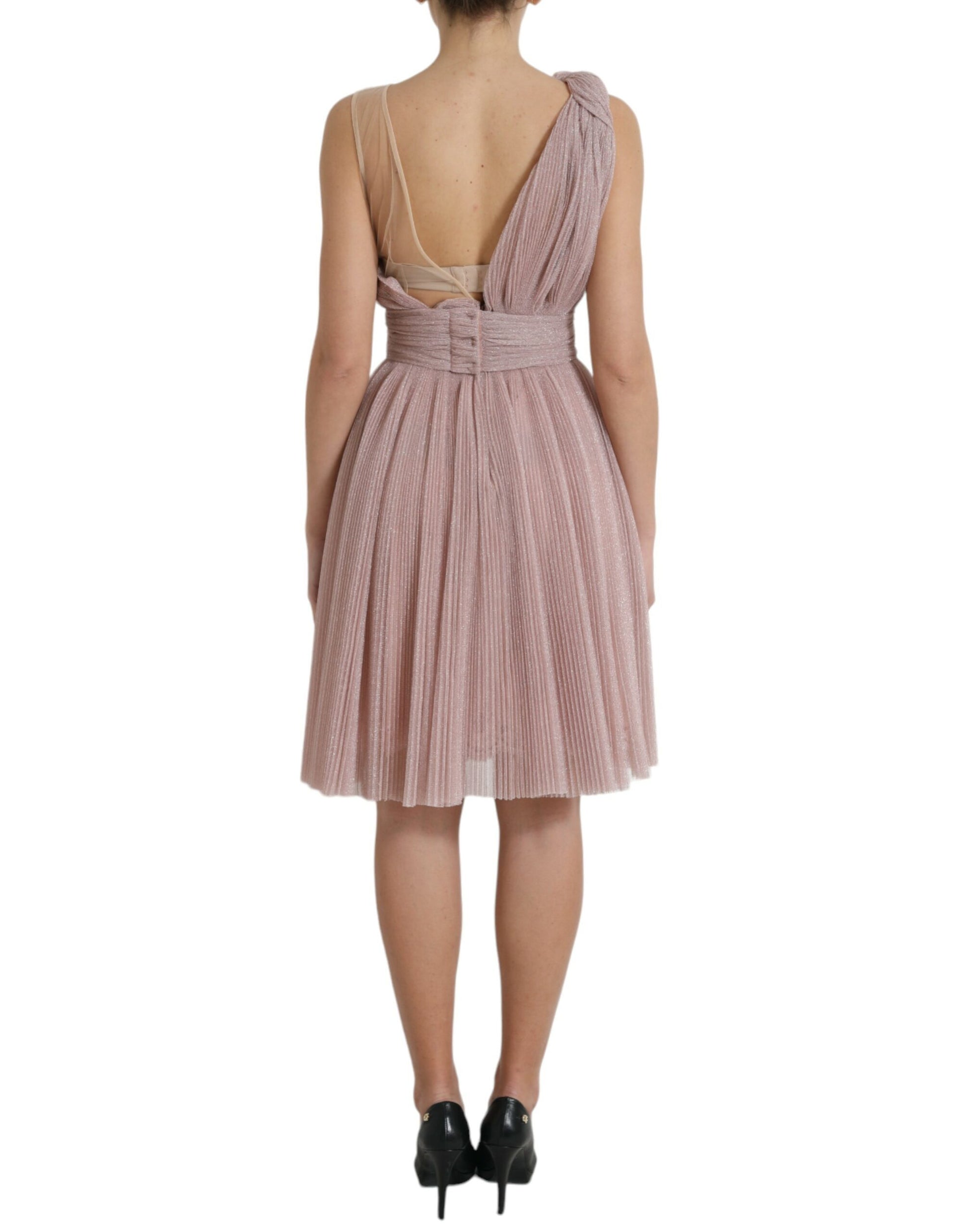 Dolce & Gabbana Light Lilac Pleated Lame Tulle One Shoulder Dress