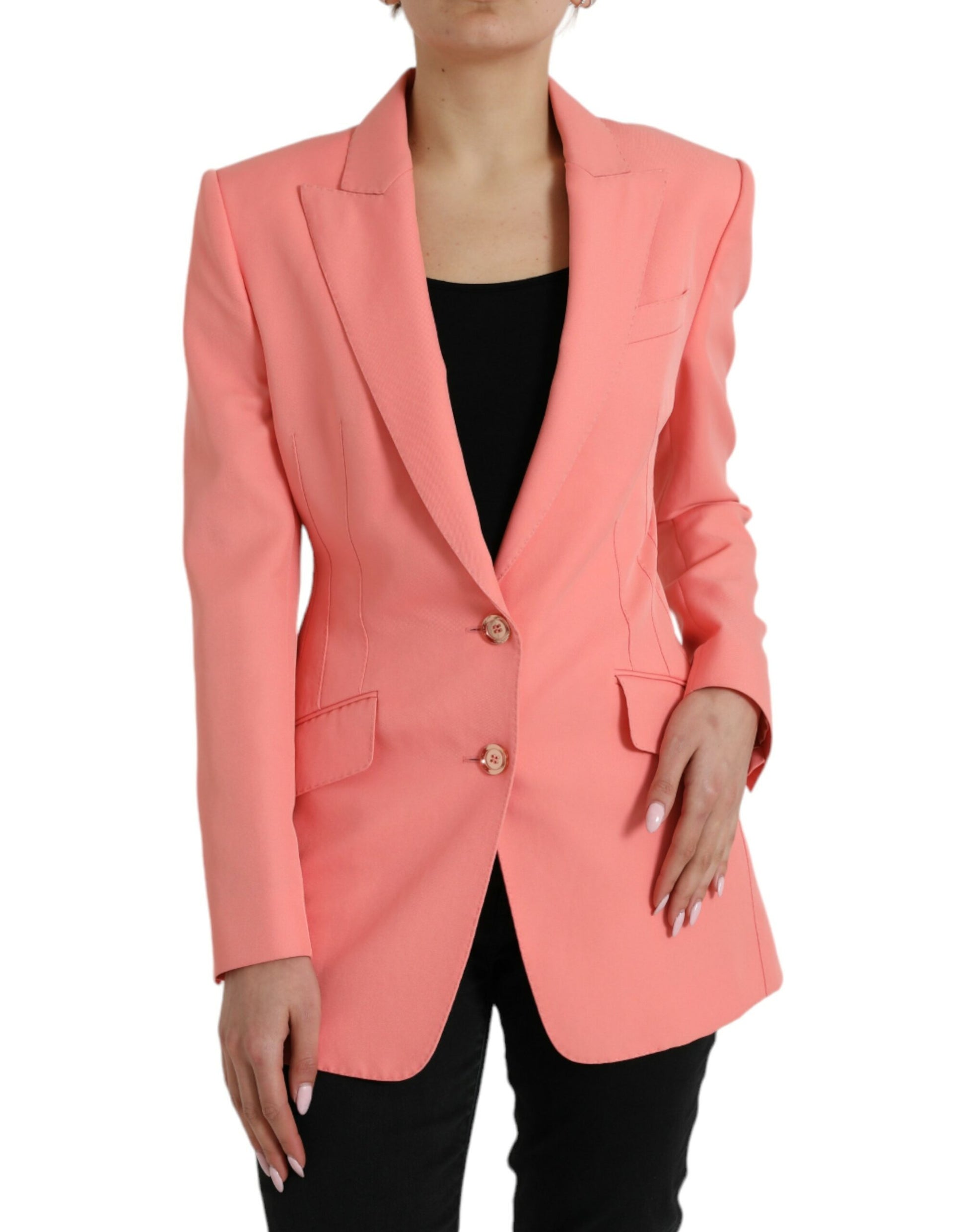 Rosafarbene einreihige Blazerjacke aus Polyester