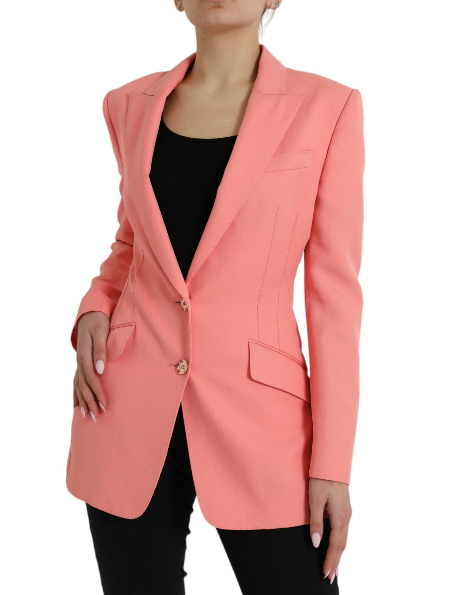 Rosafarbene einreihige Blazerjacke aus Polyester