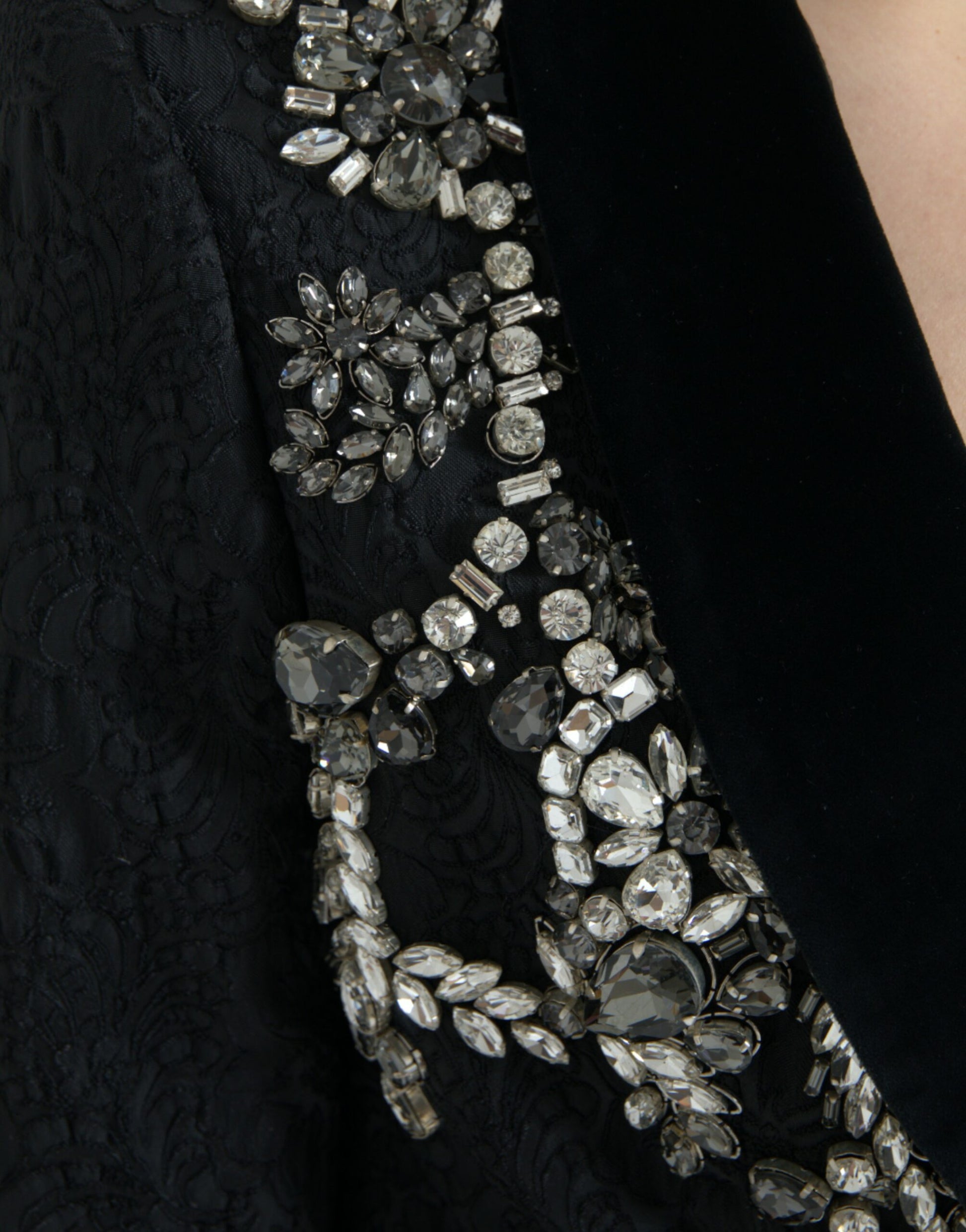 Dolce & Gabbana Black Crystal Embellished Overcoat Jacket