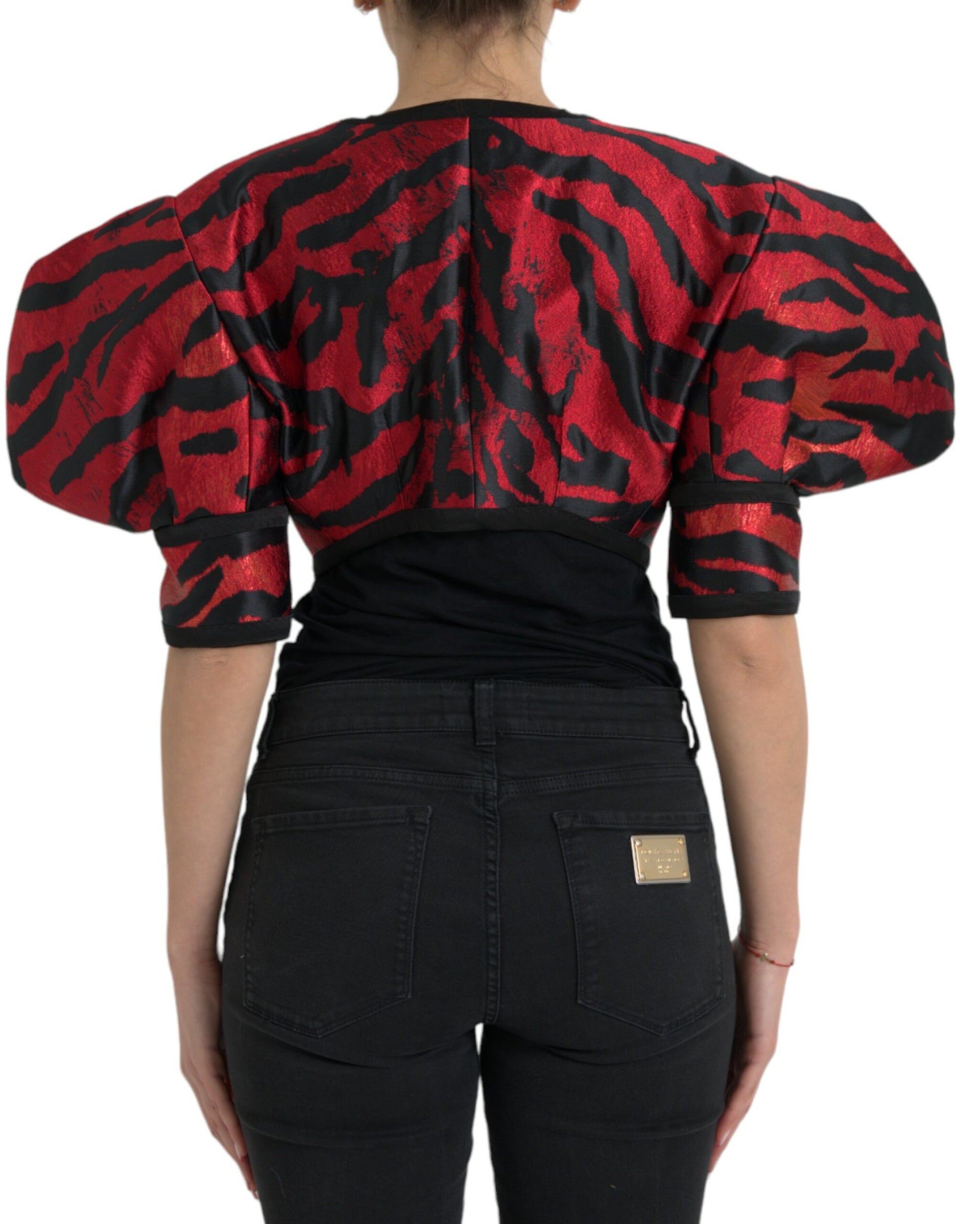 Dolce & Gabbana Black Red Patterned Cropped Coat Jacket