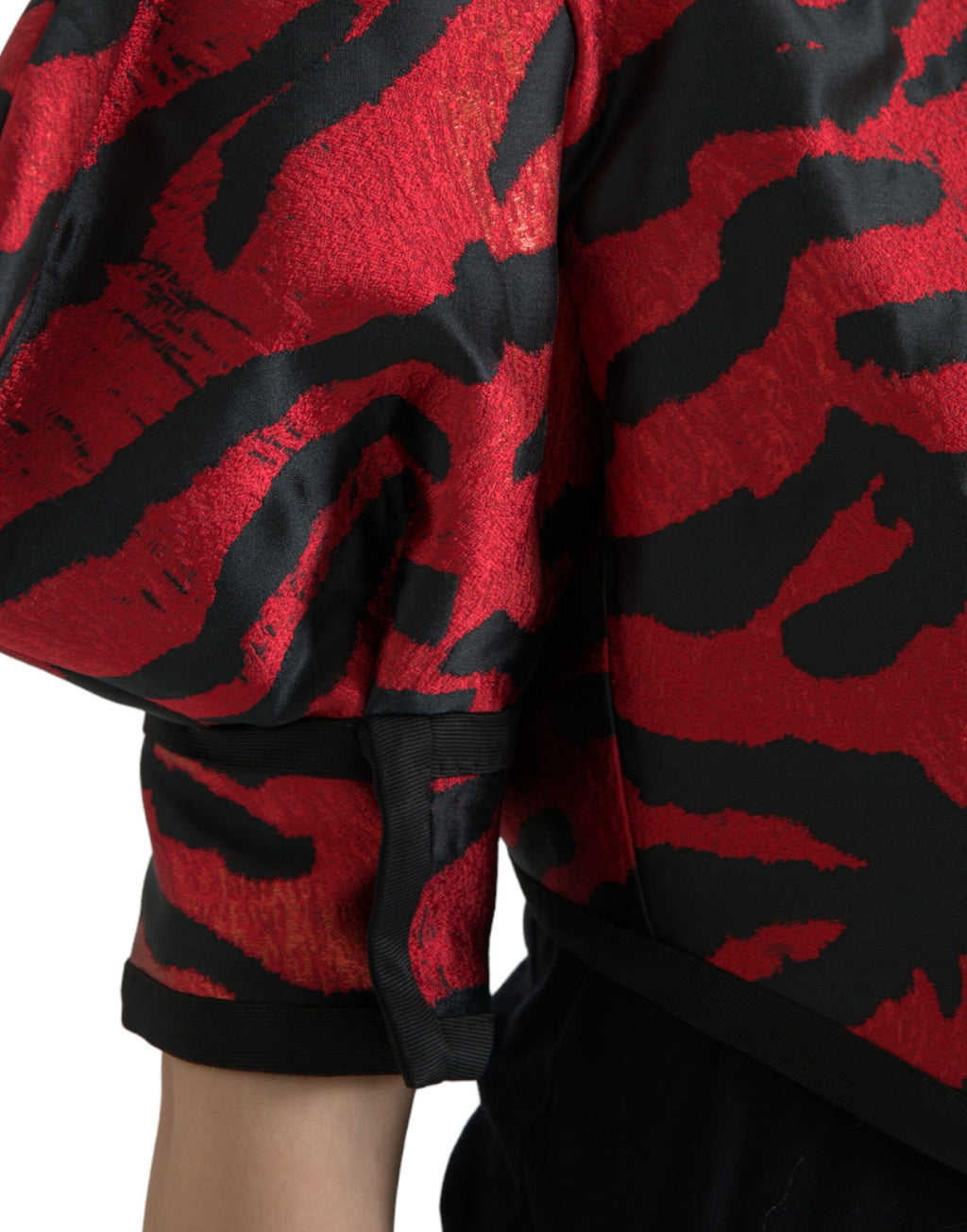 Dolce & Gabbana Black Red Patterned Cropped Coat Jacket