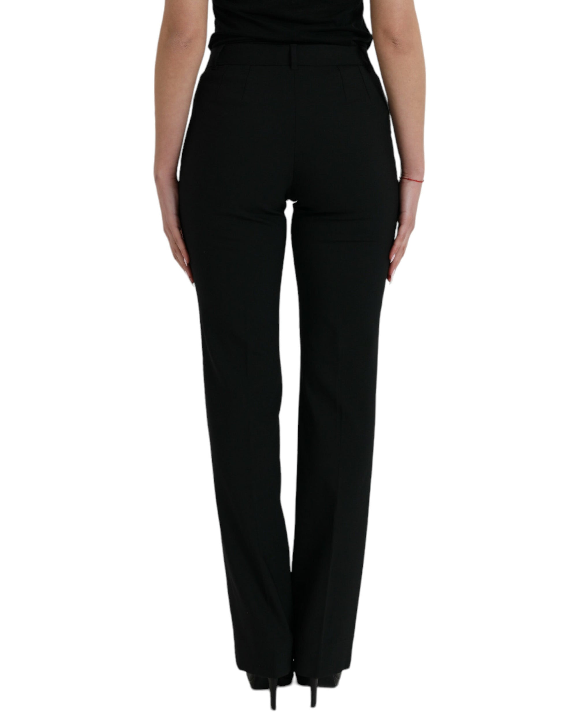 Schwarze, schmal zulaufende Wollhose mit mittlerer Taille