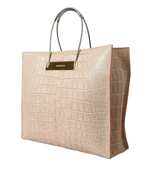 Pink Exotic Leather Embossed Cable Handle Shopper Tote Bag