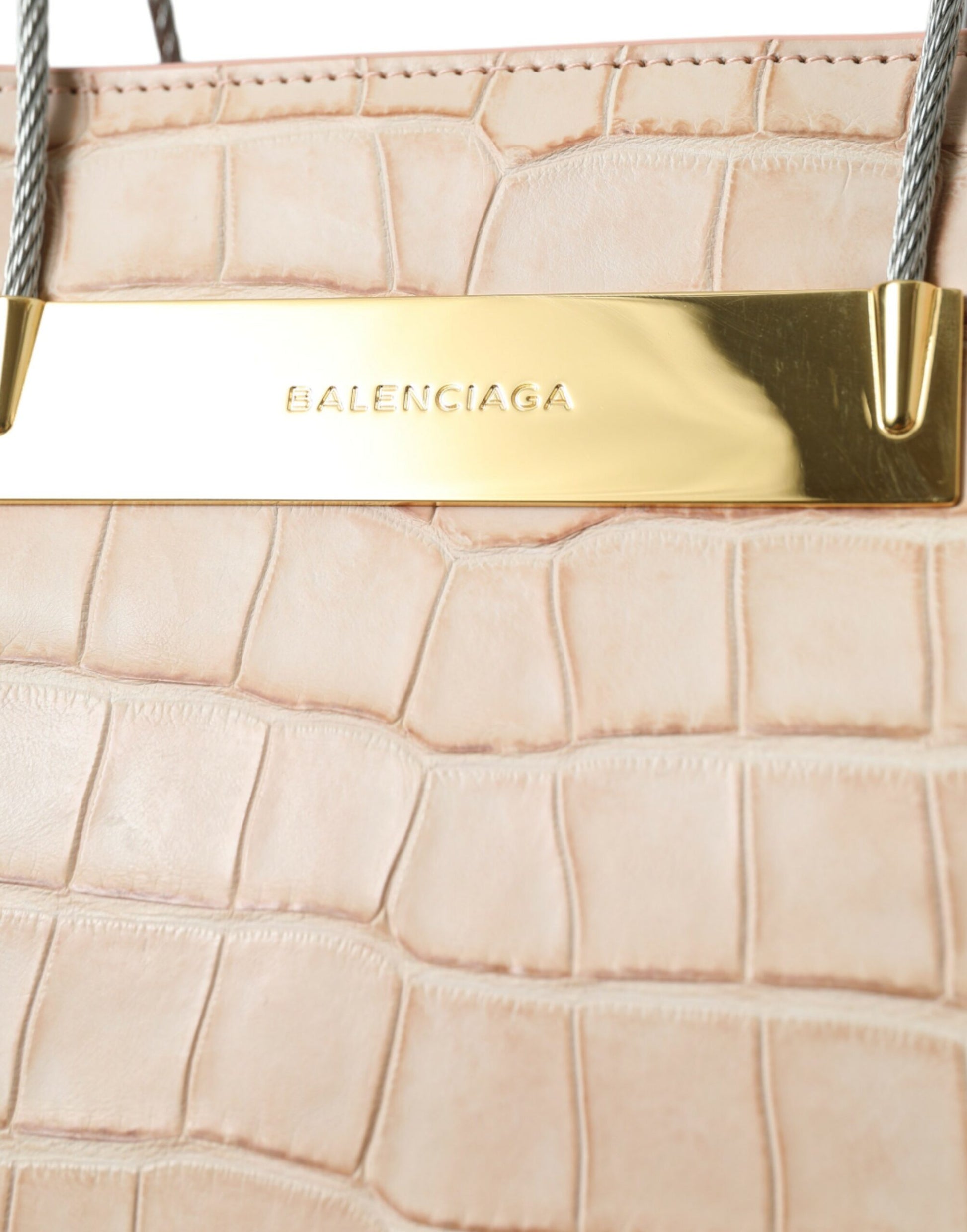 Pink Exotic Leather Embossed Cable Handle Shopper Tote Bag
