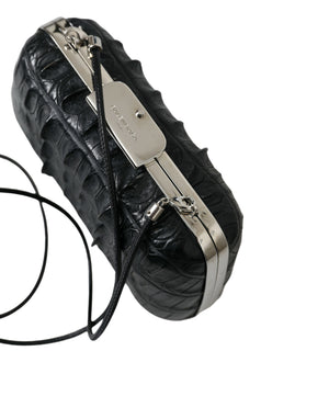 Schwarze Umhängetasche aus exotischem Leder