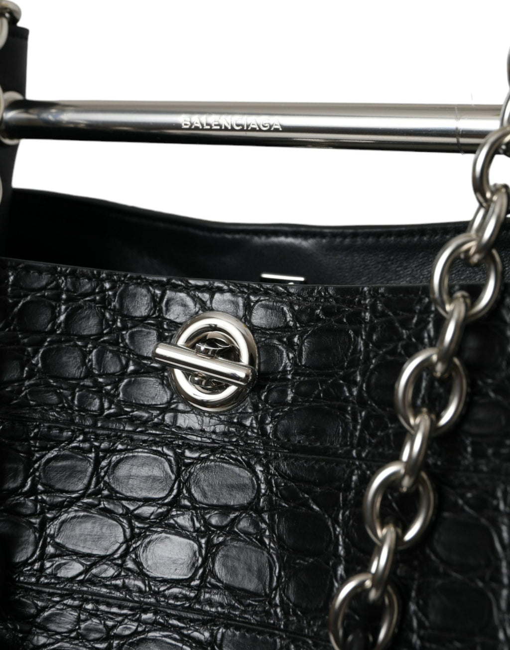 Black Exotic Skin Leather Maxi Bucket Tote Purse Bag