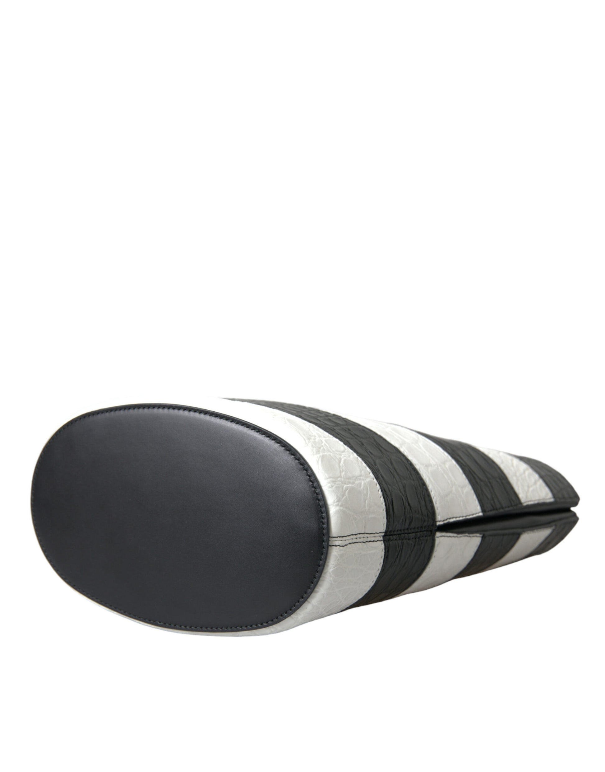 Balenciaga Black White Striped Exotic Skin Leather Maxi Bucket Tote Bag